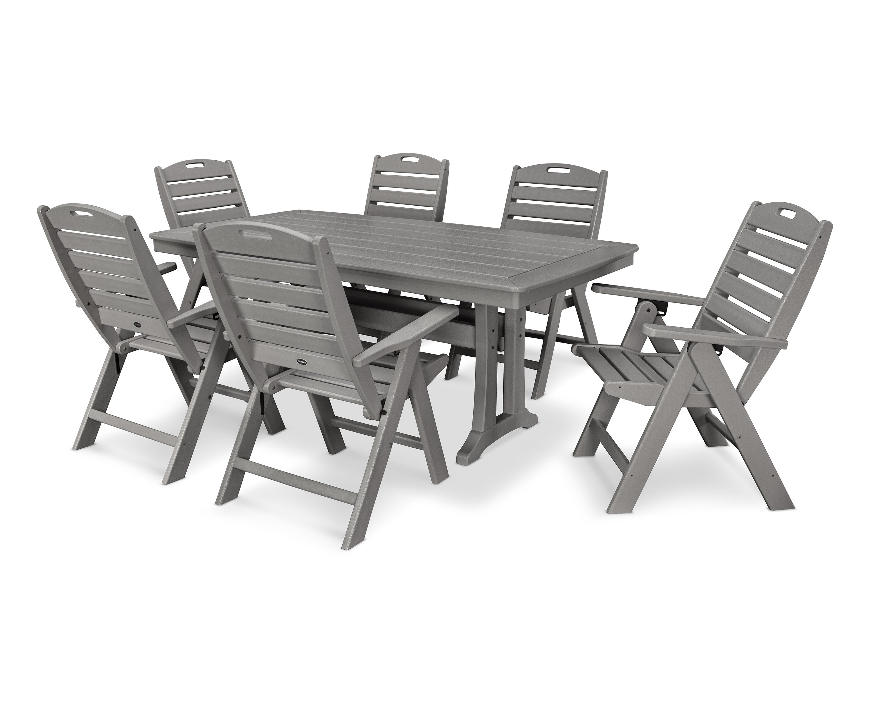 Nautical Folding Highback Chair 7-Piece Dining Set with Trestle Legs in Slate Grey