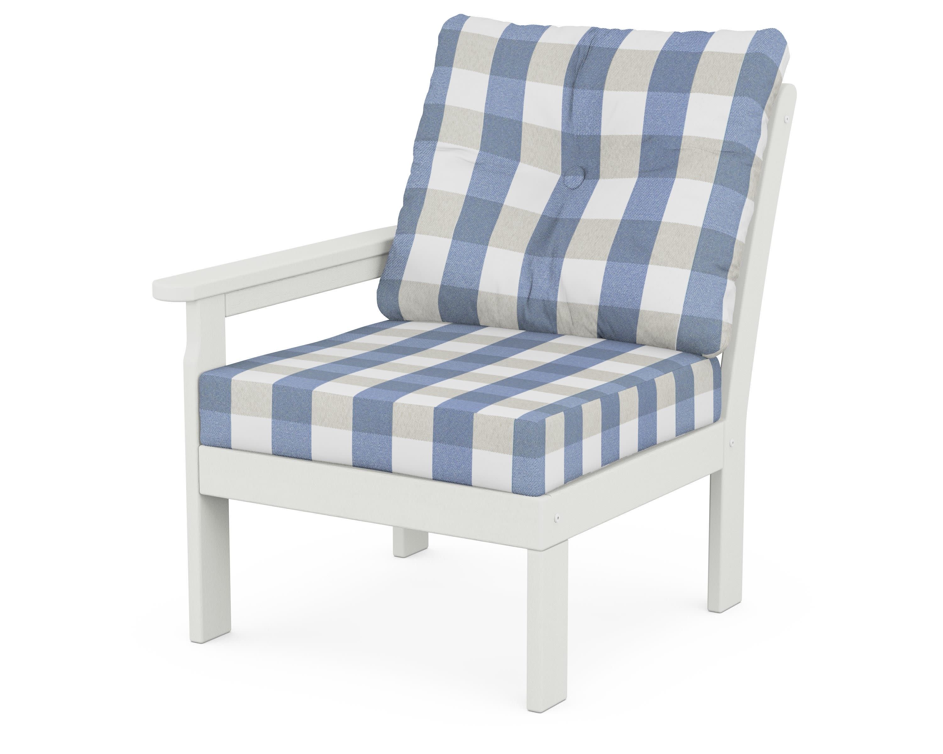 Vineyard Modular Left Arm Chair in Vintage White / Buffalo Plaid Sky Blue
