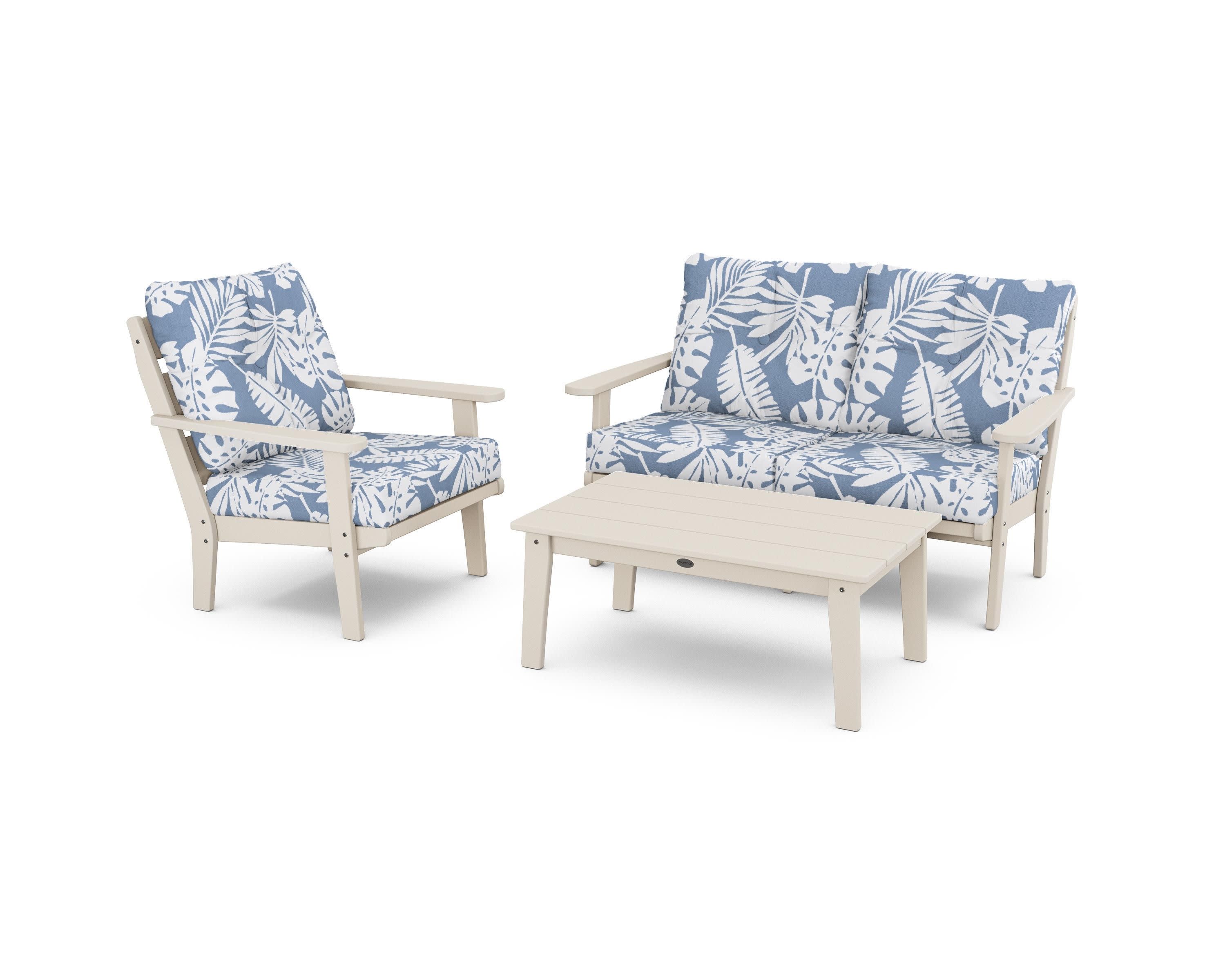 Lakeside 3-Piece Deep Seating Set in Sand / Leaf Sky Blue