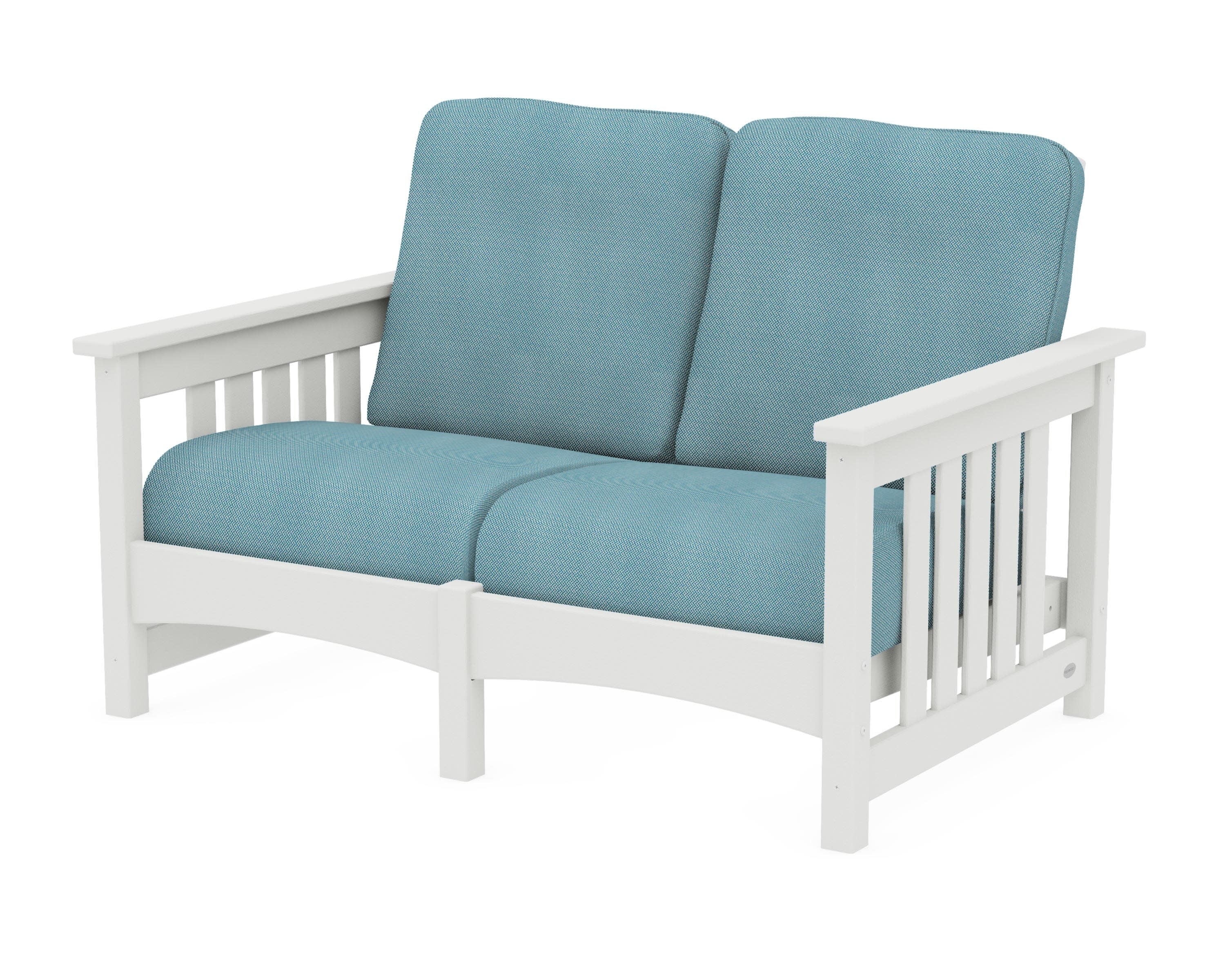 Club Mission Loveseat in Vintage White / Lattice Sky Blue