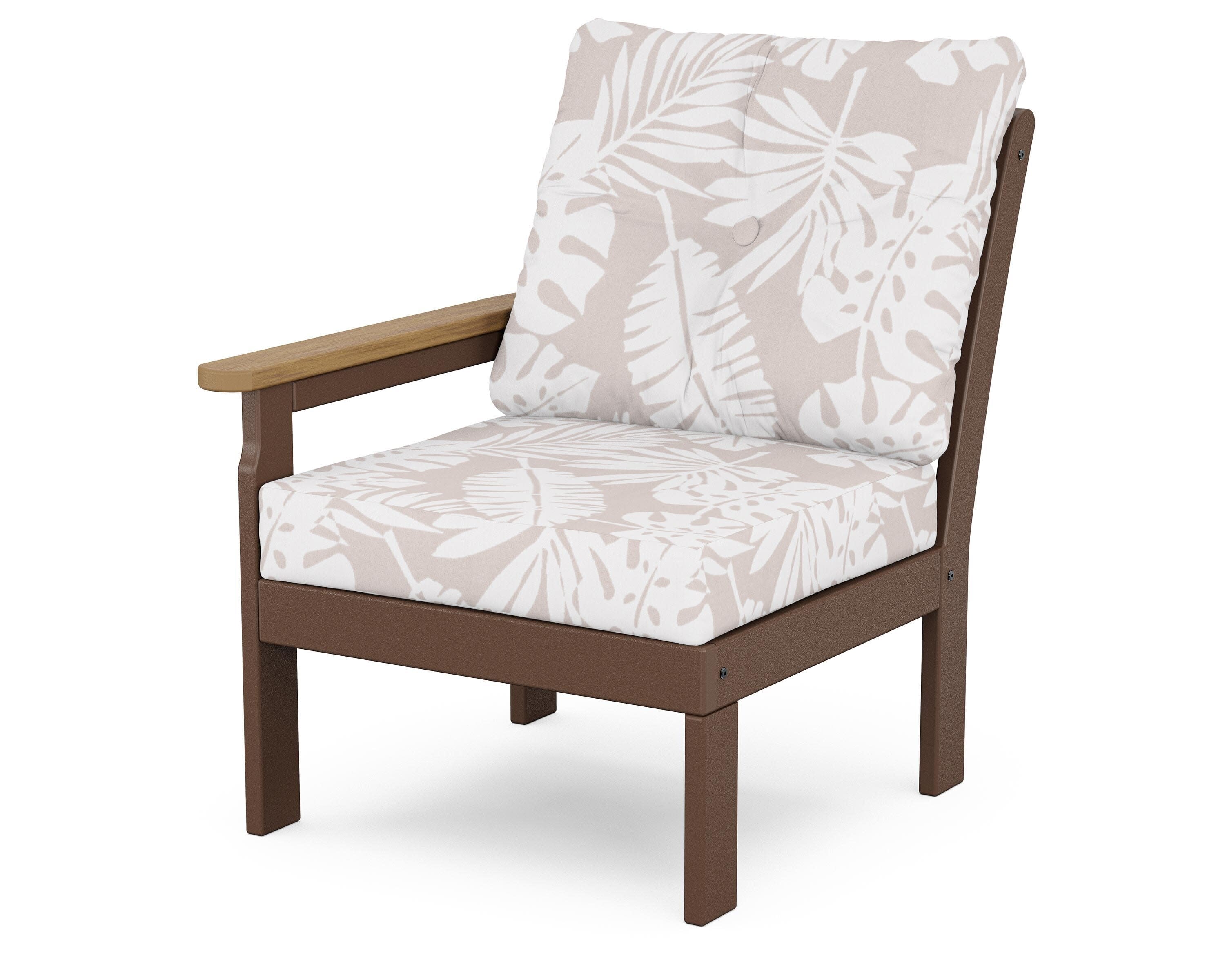 Vineyard Modular Left Arm Chair in Mahogany / Natural / Leaf Dune Burlap