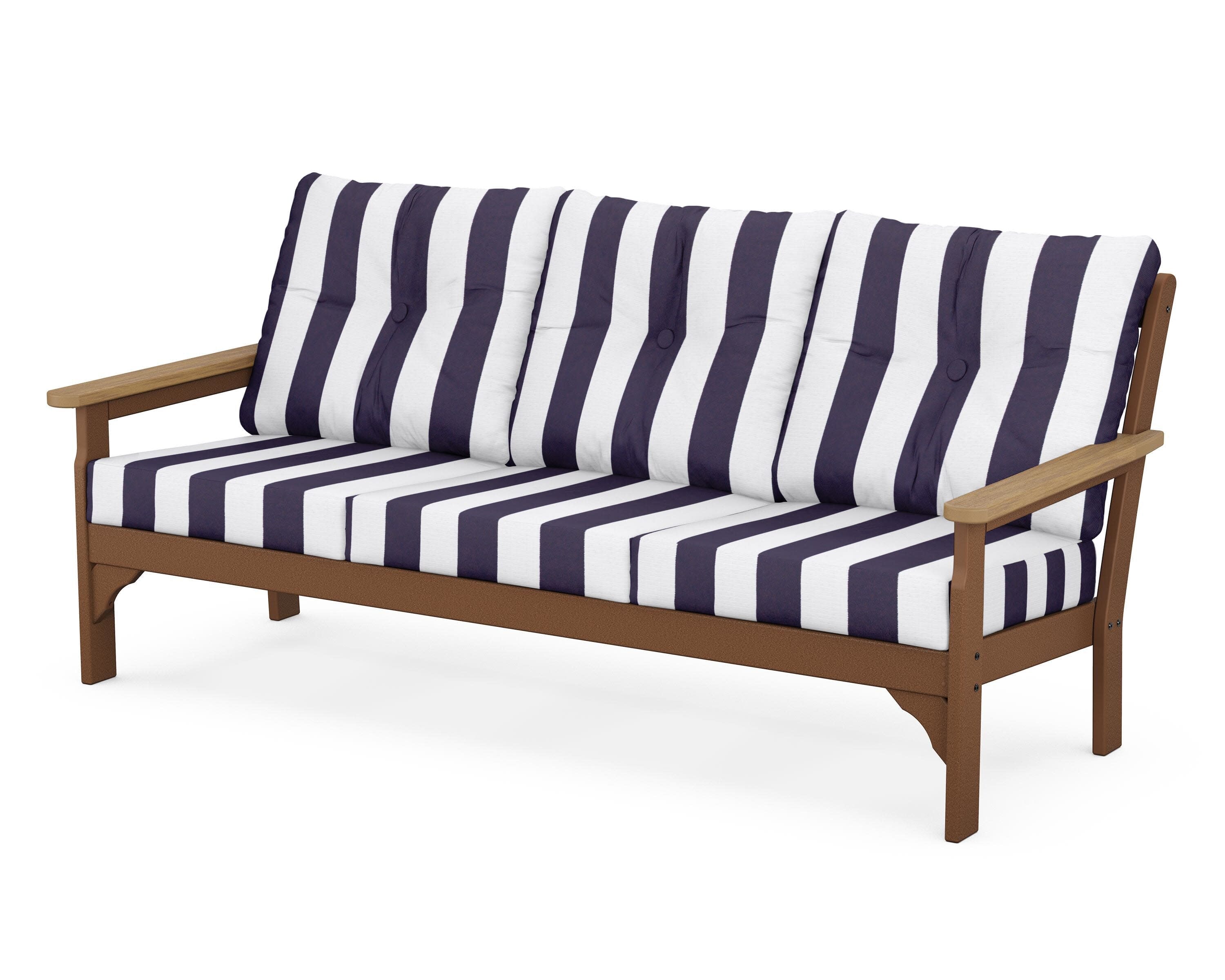 Vineyard Deep Seating Sofa in Teak / Natural / Cabana Stripe Navy