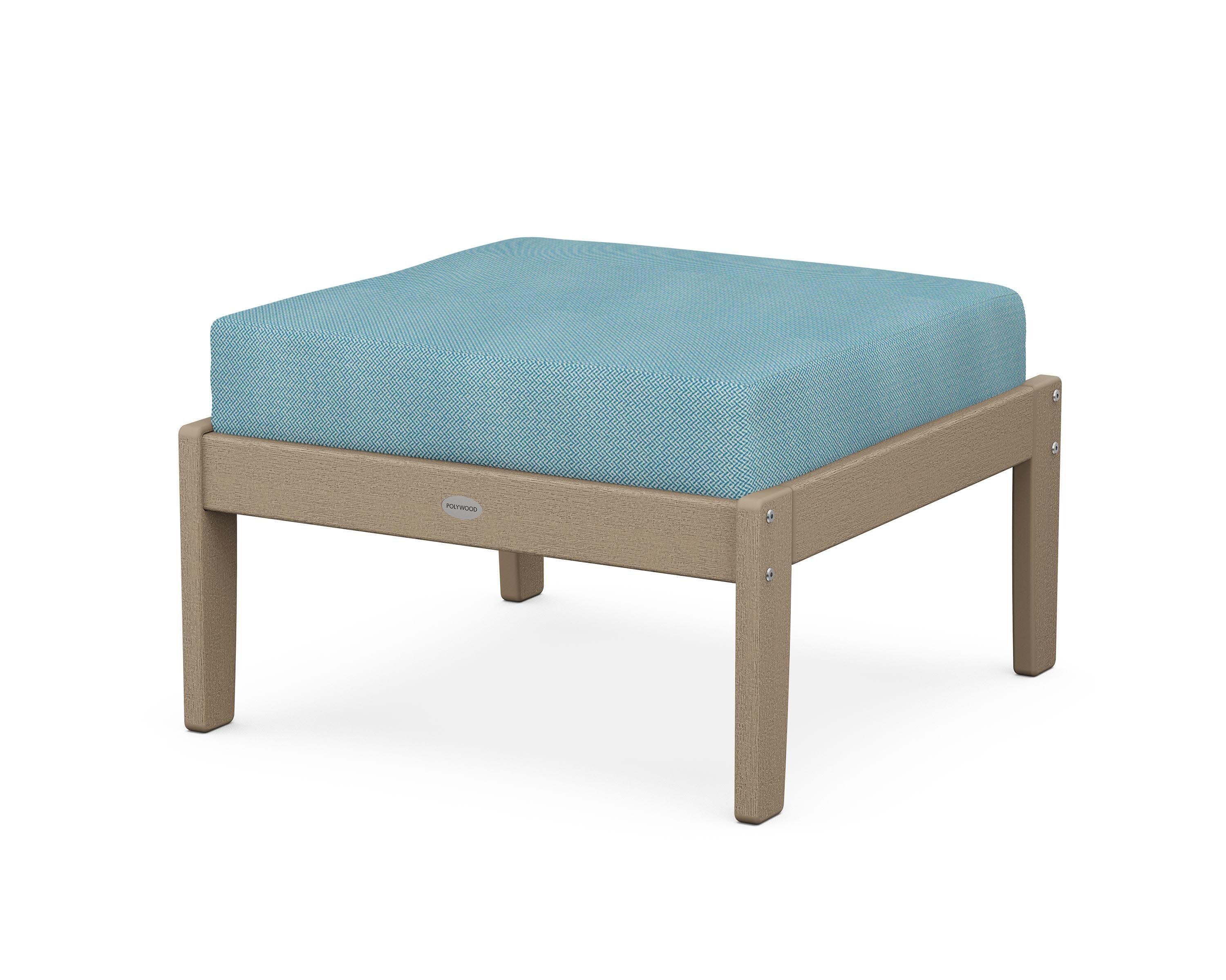 Braxton Deep Seating Ottoman in Vintage Sahara / Lattice Sky Blue