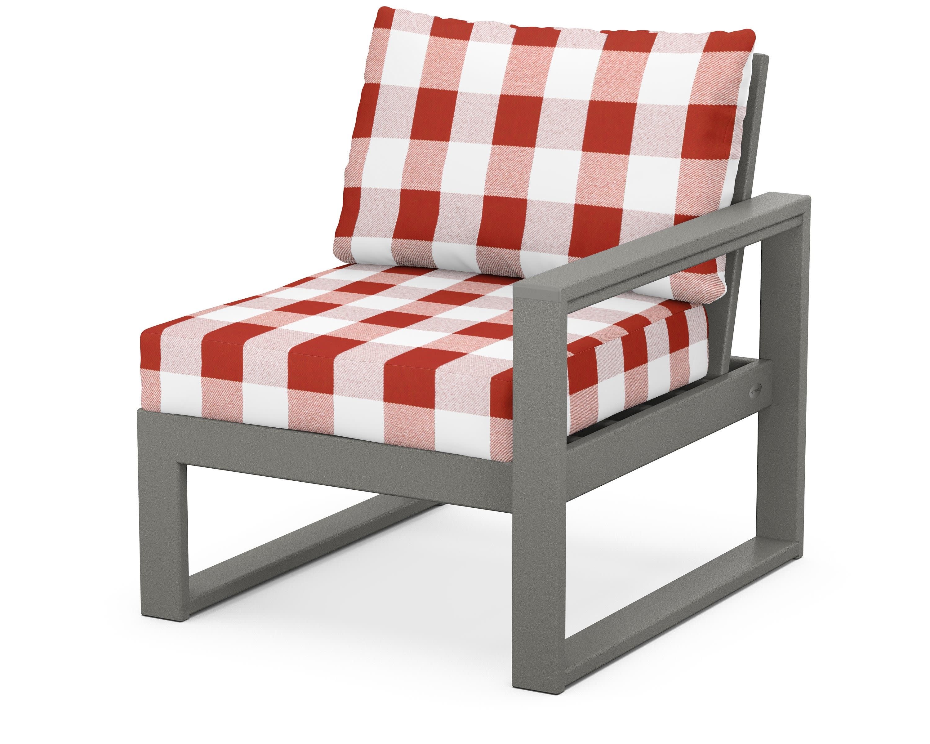 EDGE Modular Right Arm Chair in Slate Grey / Buffalo Plaid Crimson
