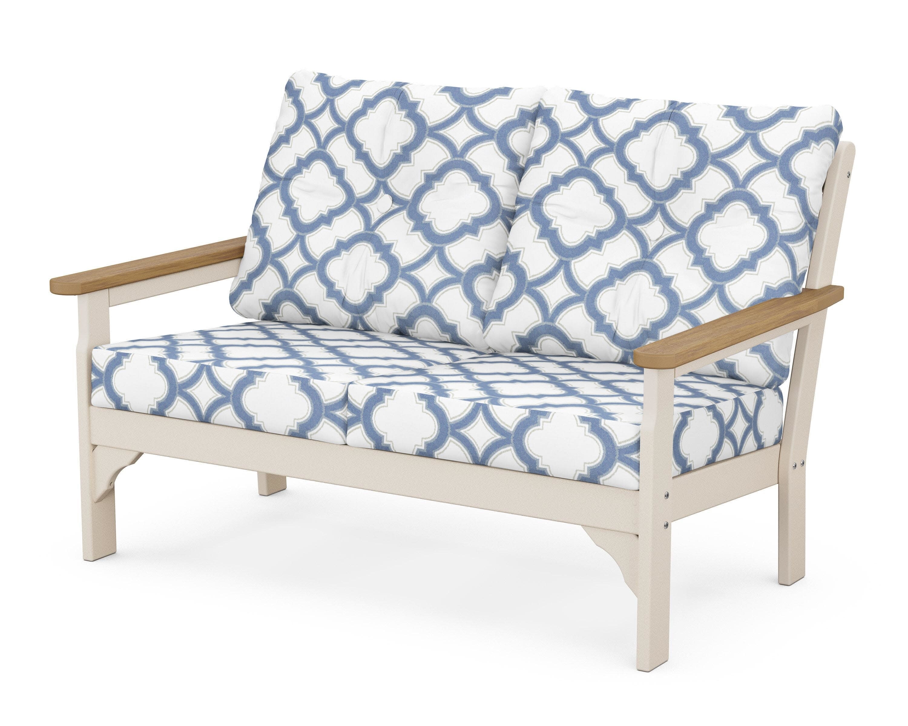 Vineyard Deep Seating Loveseat in Sand / Natural / Trellis Sky Blue