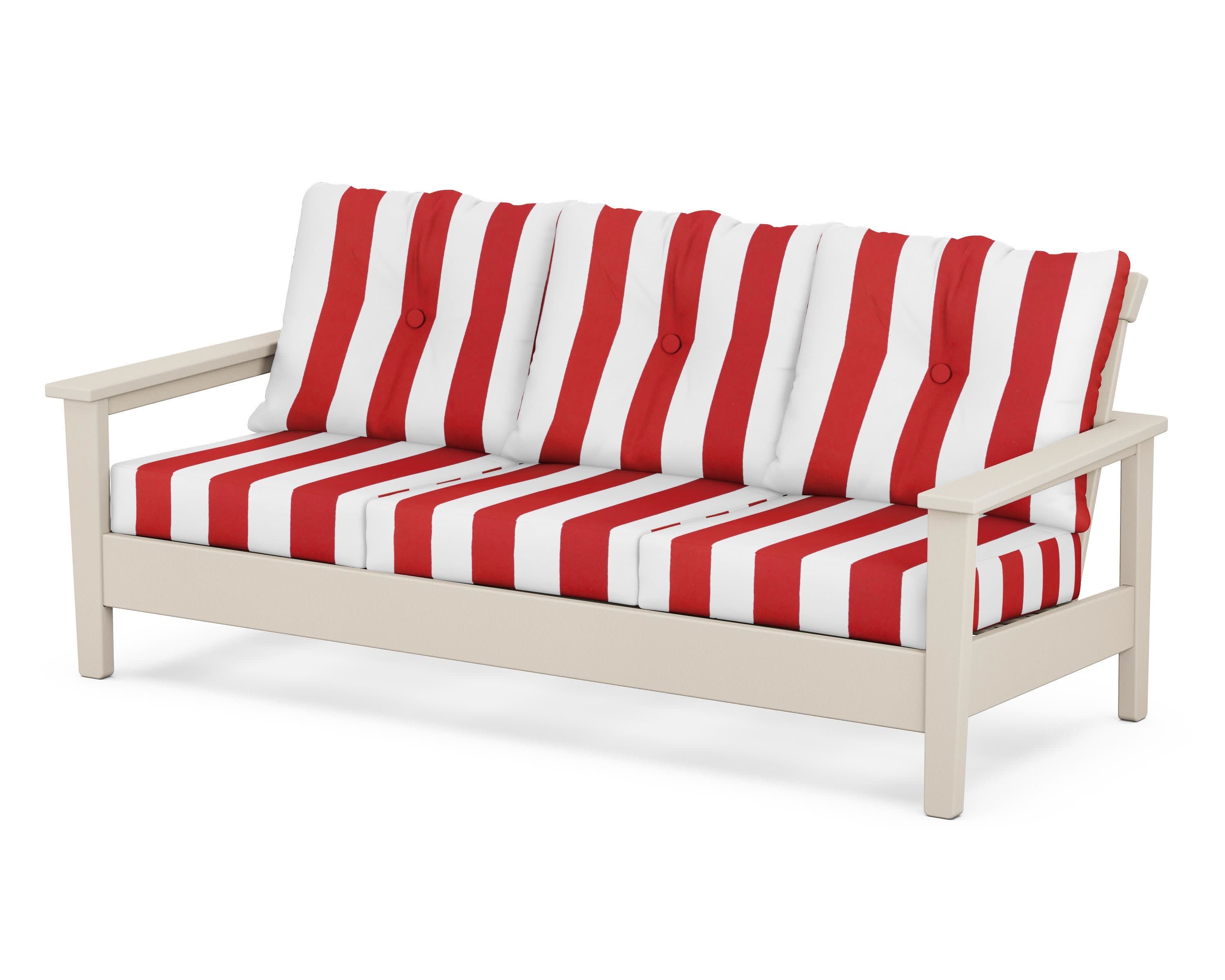 Prescott Deep Seating Sofa in Sand / Cabana Stripe Crimson
