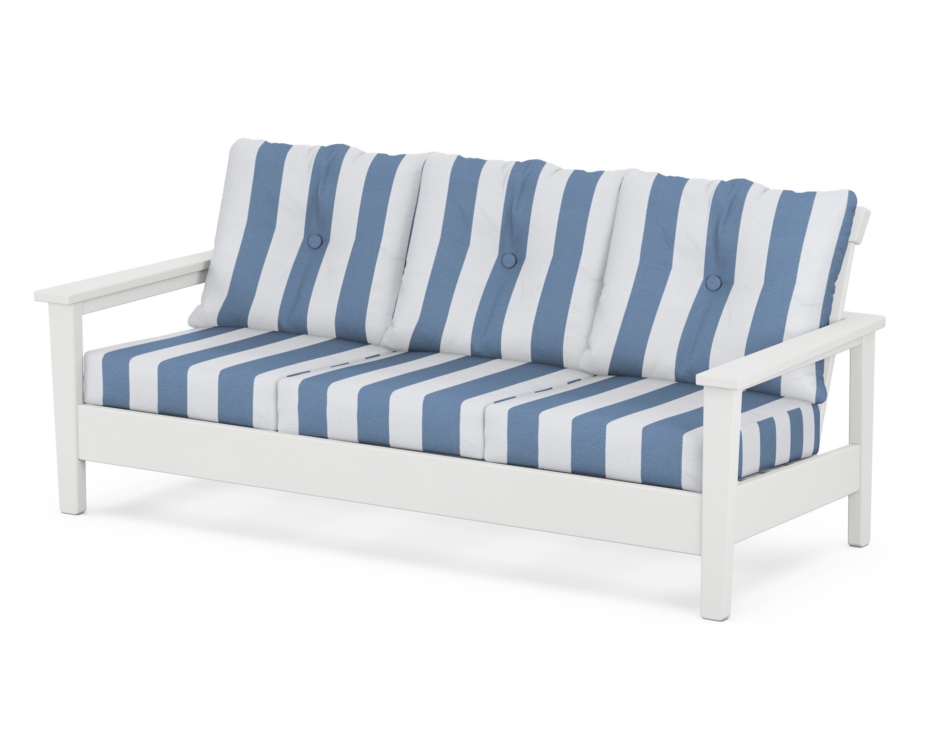 Prescott Deep Seating Sofa in White / Cabana Stripe Sky Blue