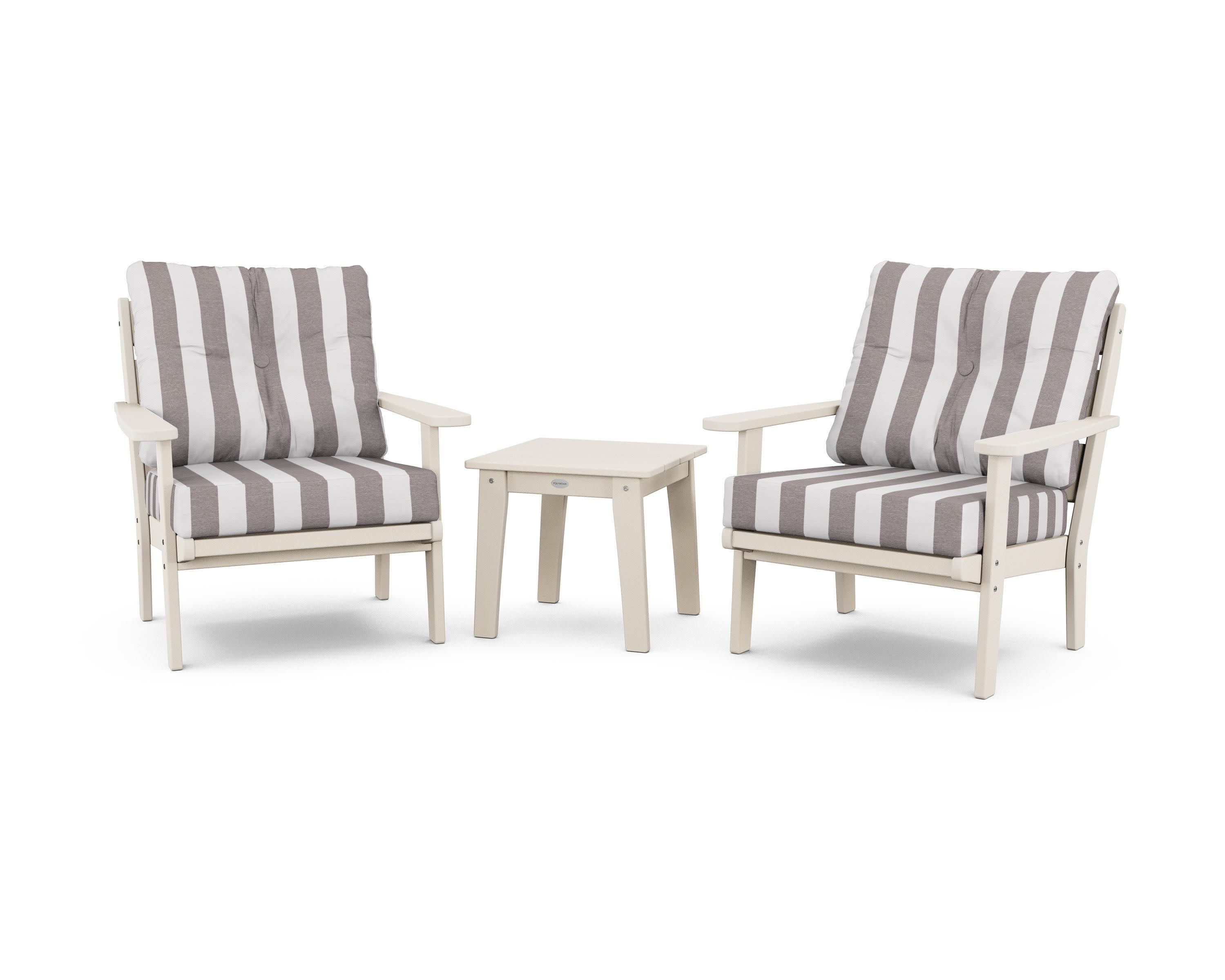 Lakeside 3-Piece Deep Seating Chair Set in Sand / Cabana Stripe Grey Mist