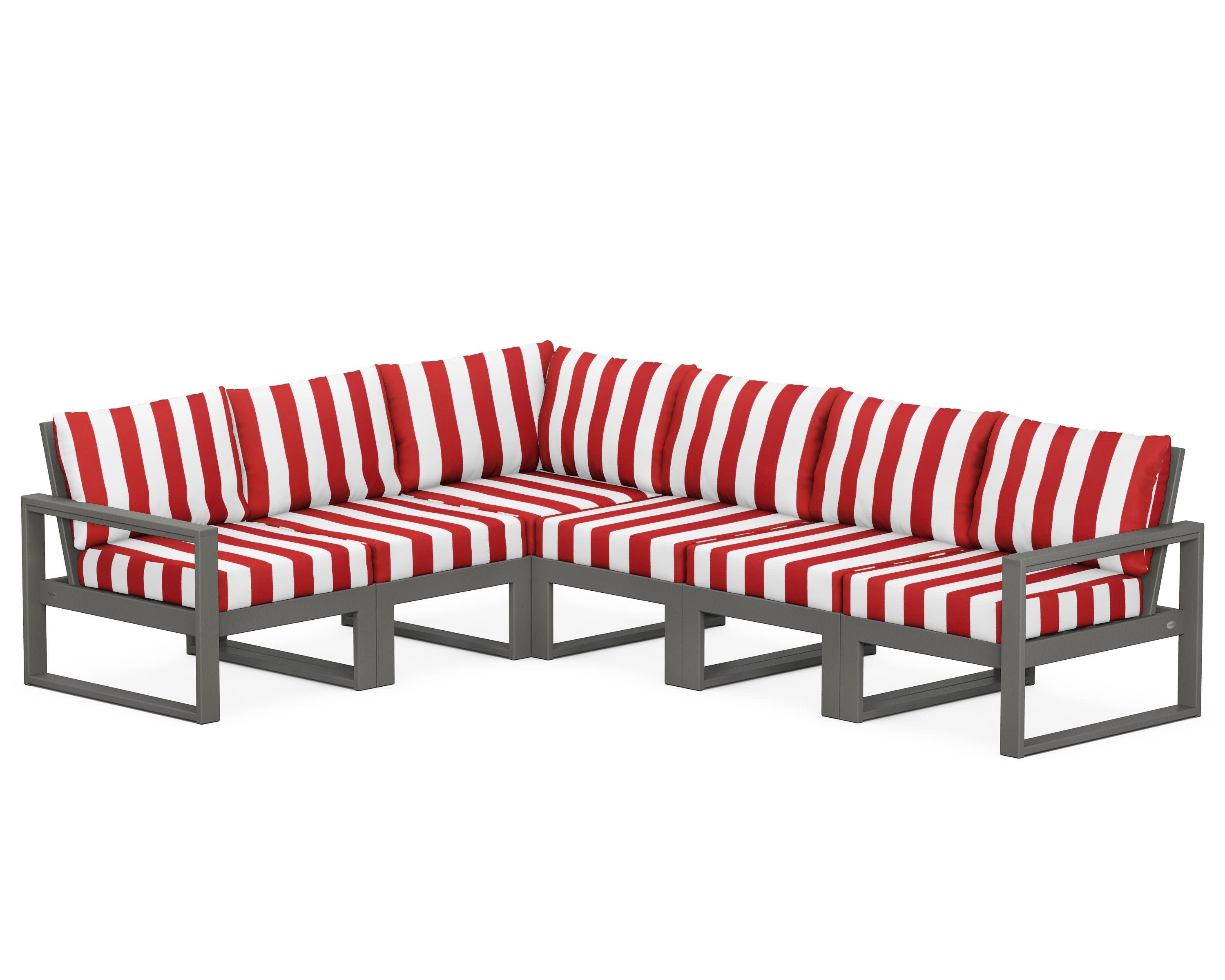 EDGE 6-Piece Modular Deep Seating Set in Slate Grey / Cabana Stripe Crimson