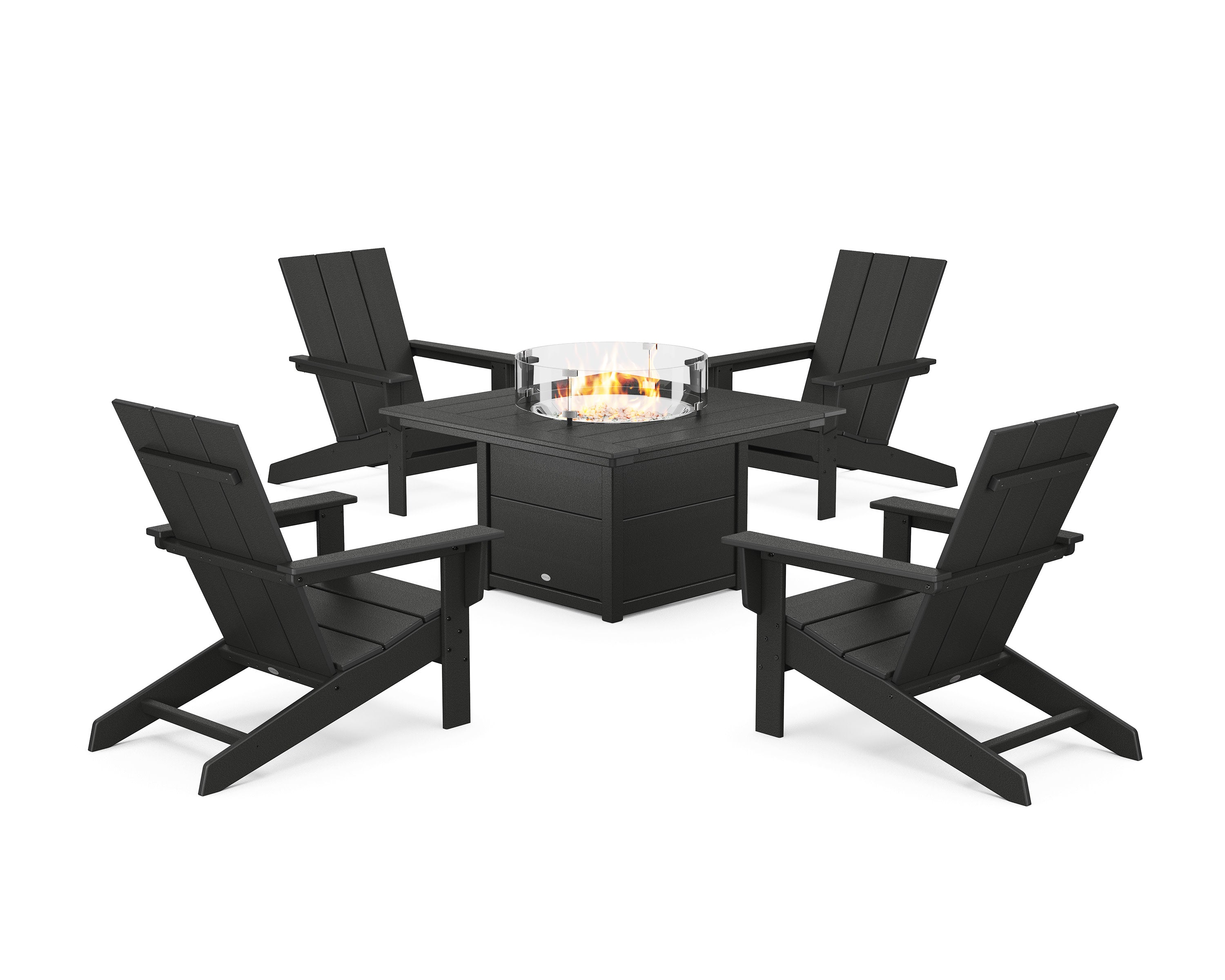 5-Piece Modern Studio Adirondack Conversation Set with Fire Pit Table in Black