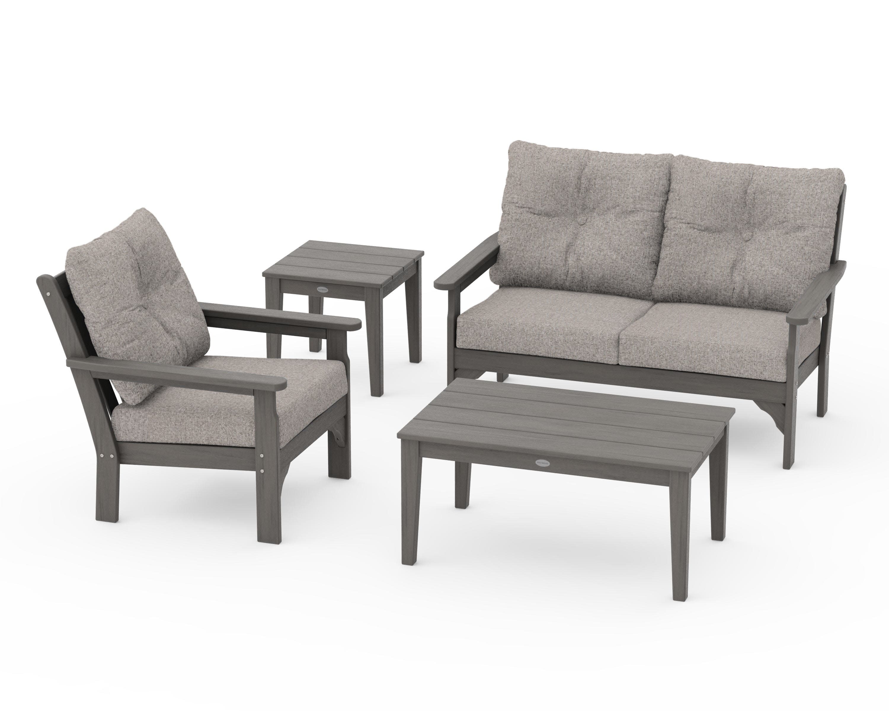 Vineyard 4-Piece Deep Seating Set in Driftwood / Weathered Tweed