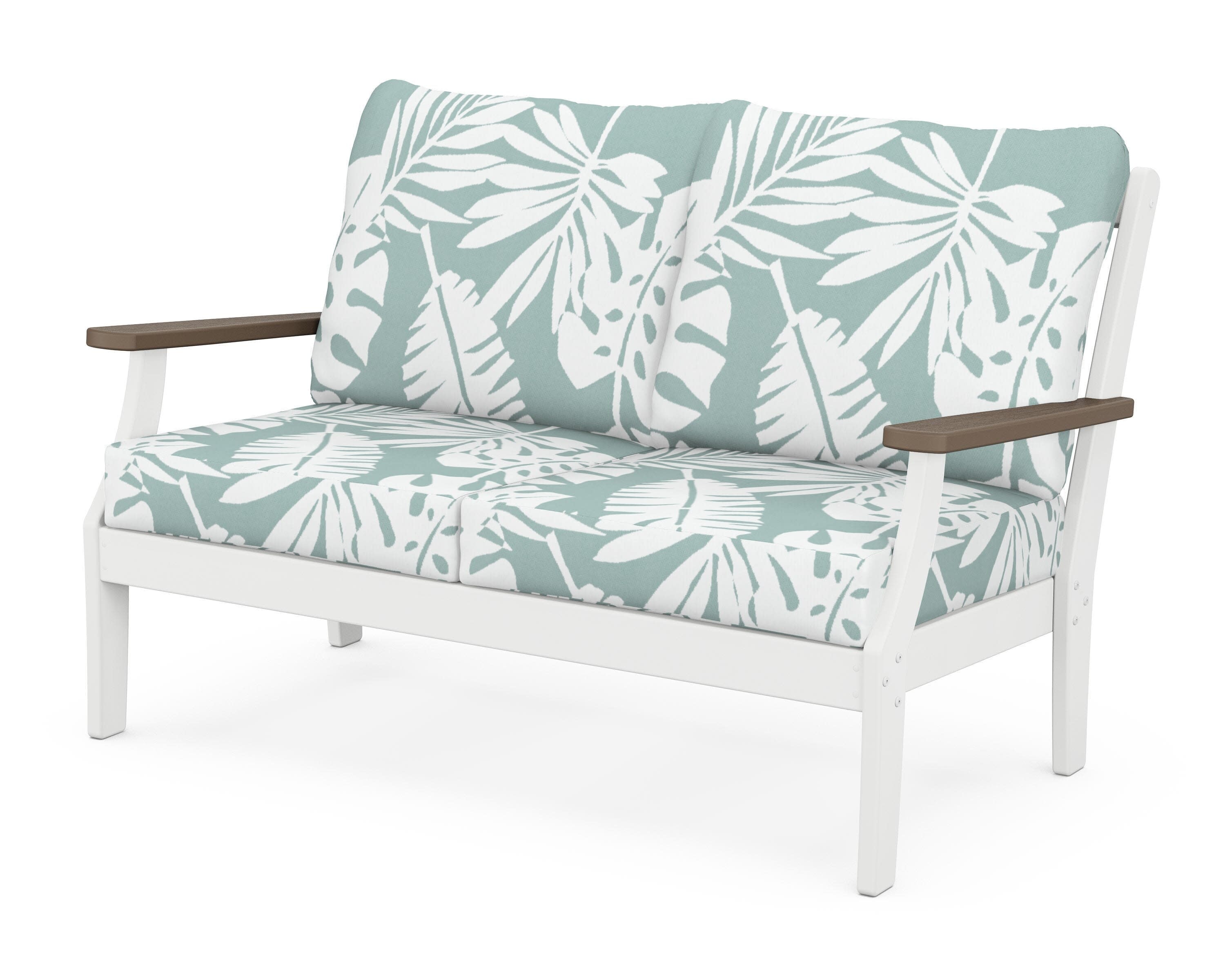 Braxton Deep Seating Loveseat in White / Kona / Leaf Glacier Spa