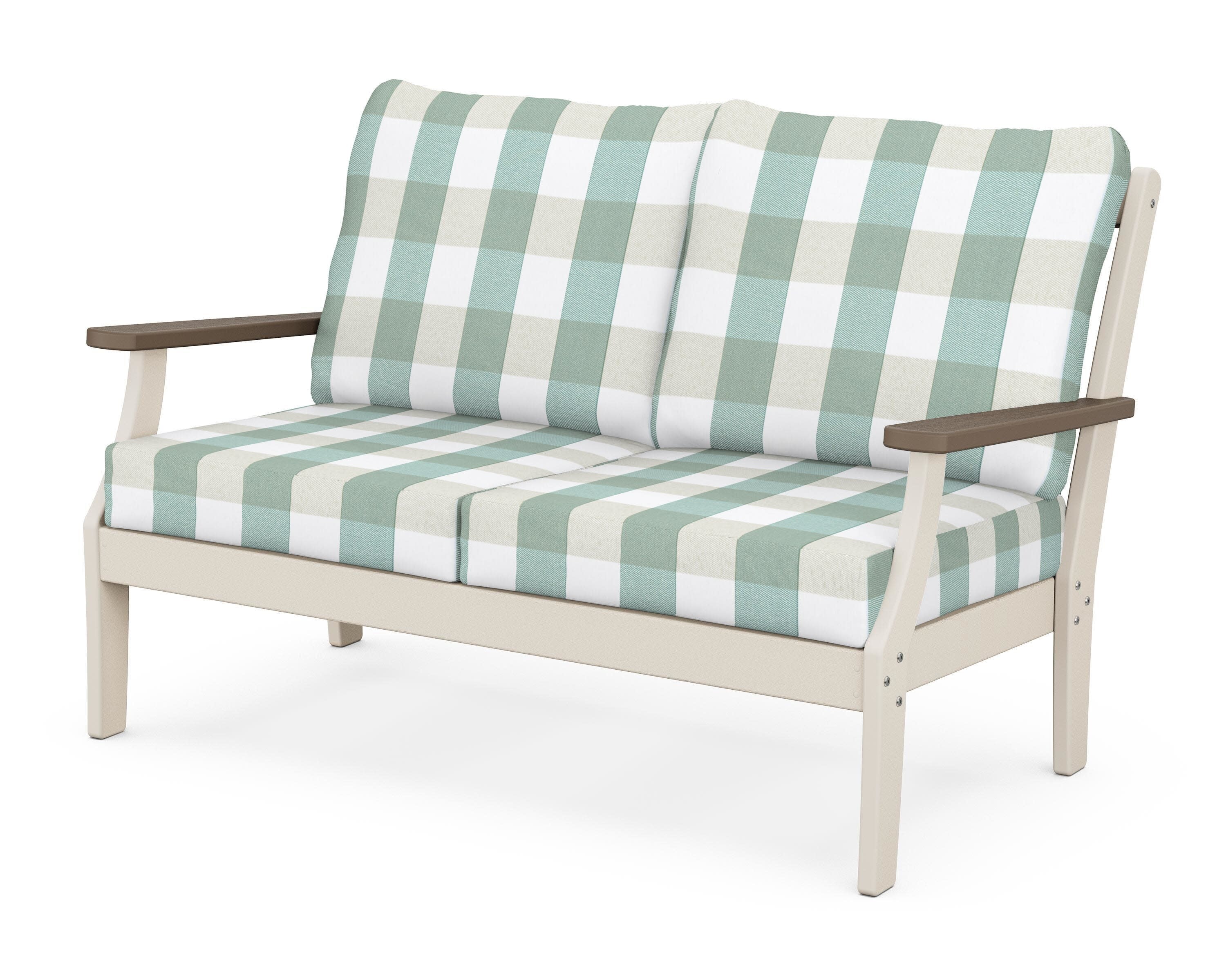 Braxton Deep Seating Loveseat in Sand / Kona / Buffalo Plaid Glacier Spa