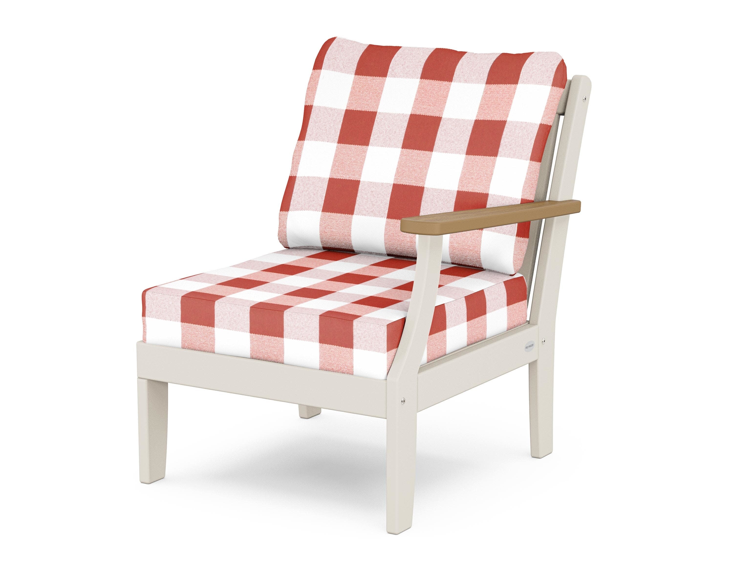 Braxton Modular Right Arm Chair in Sand / Natural / Buffalo Plaid Crimson