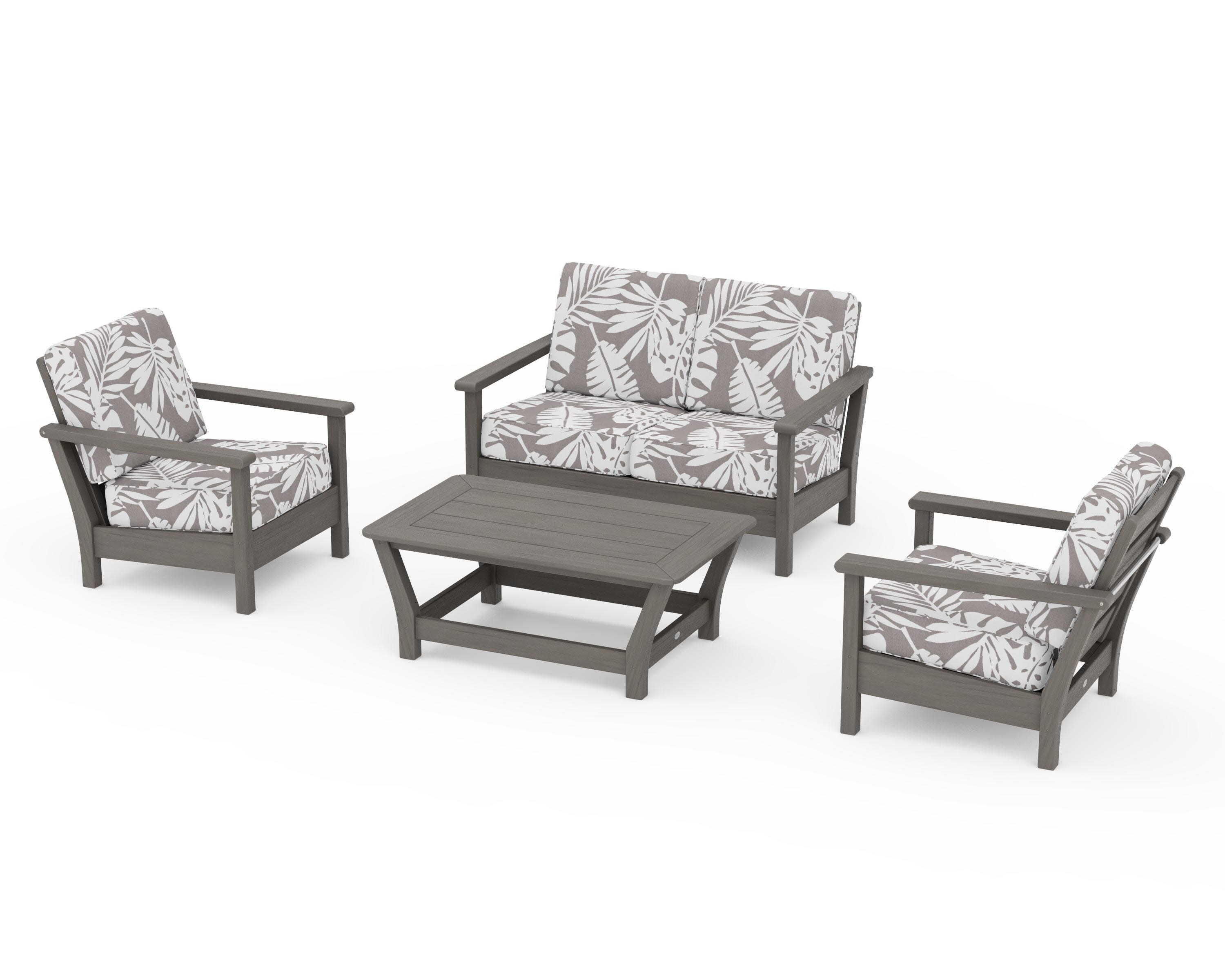 Harbour 4-Piece Deep Seating Set in Driftwood / Leaf Grey Mist