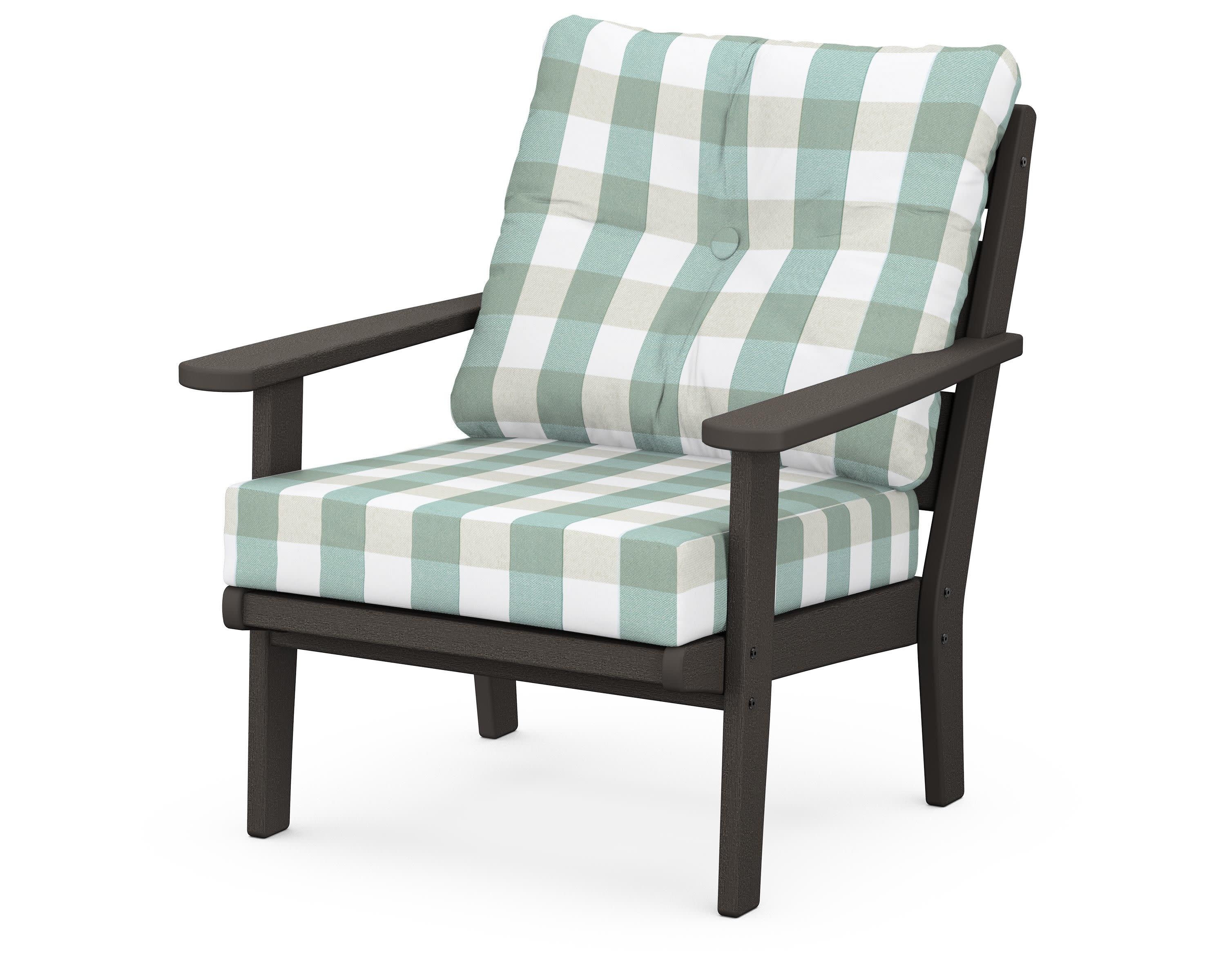 Lakeside Deep Seating Chair in Vintage Coffee / Buffalo Plaid Glacier Spa