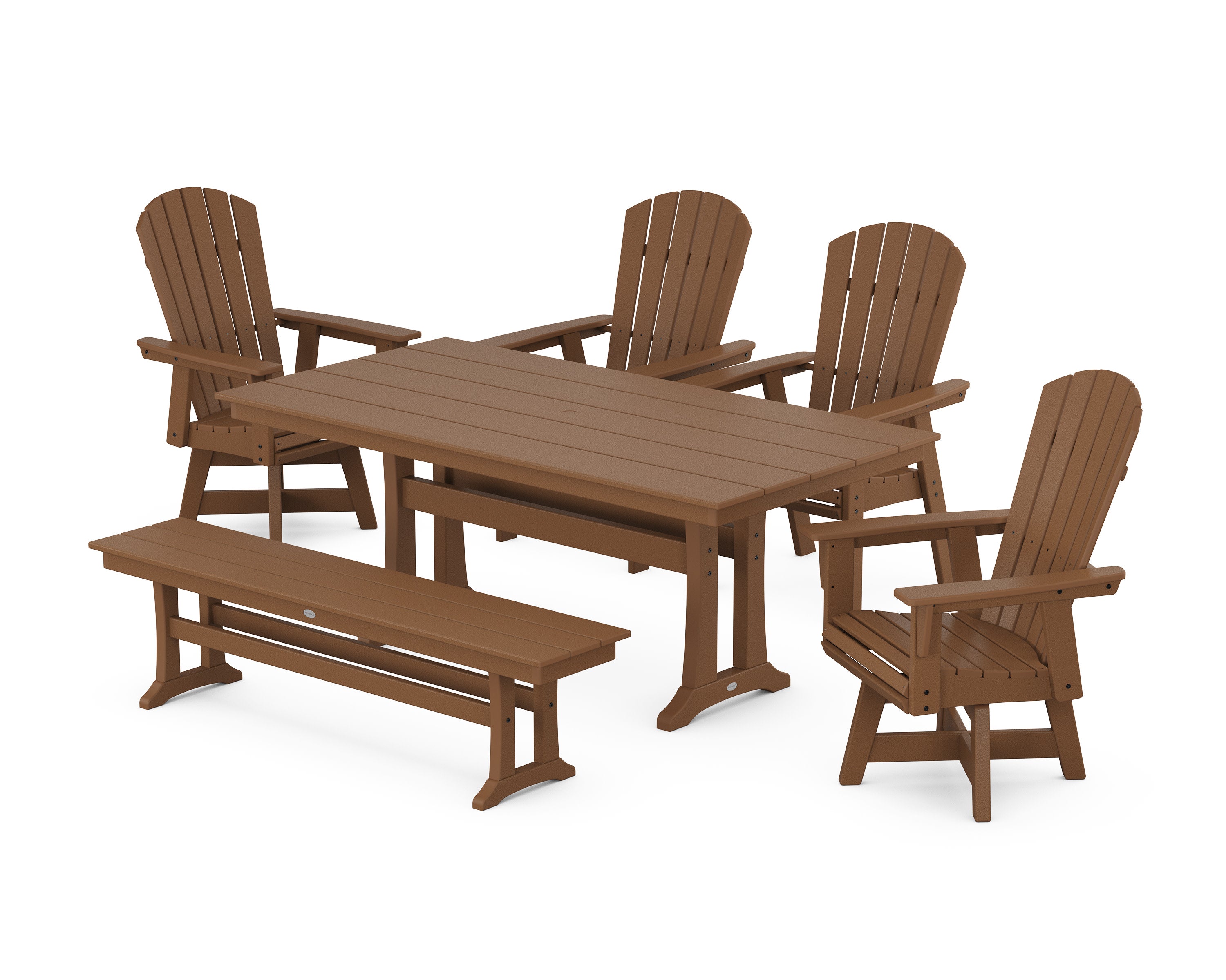 Nautical Adirondack Swivel 6-Piece Farmhouse Dining Set With Trestle Legs in Teak