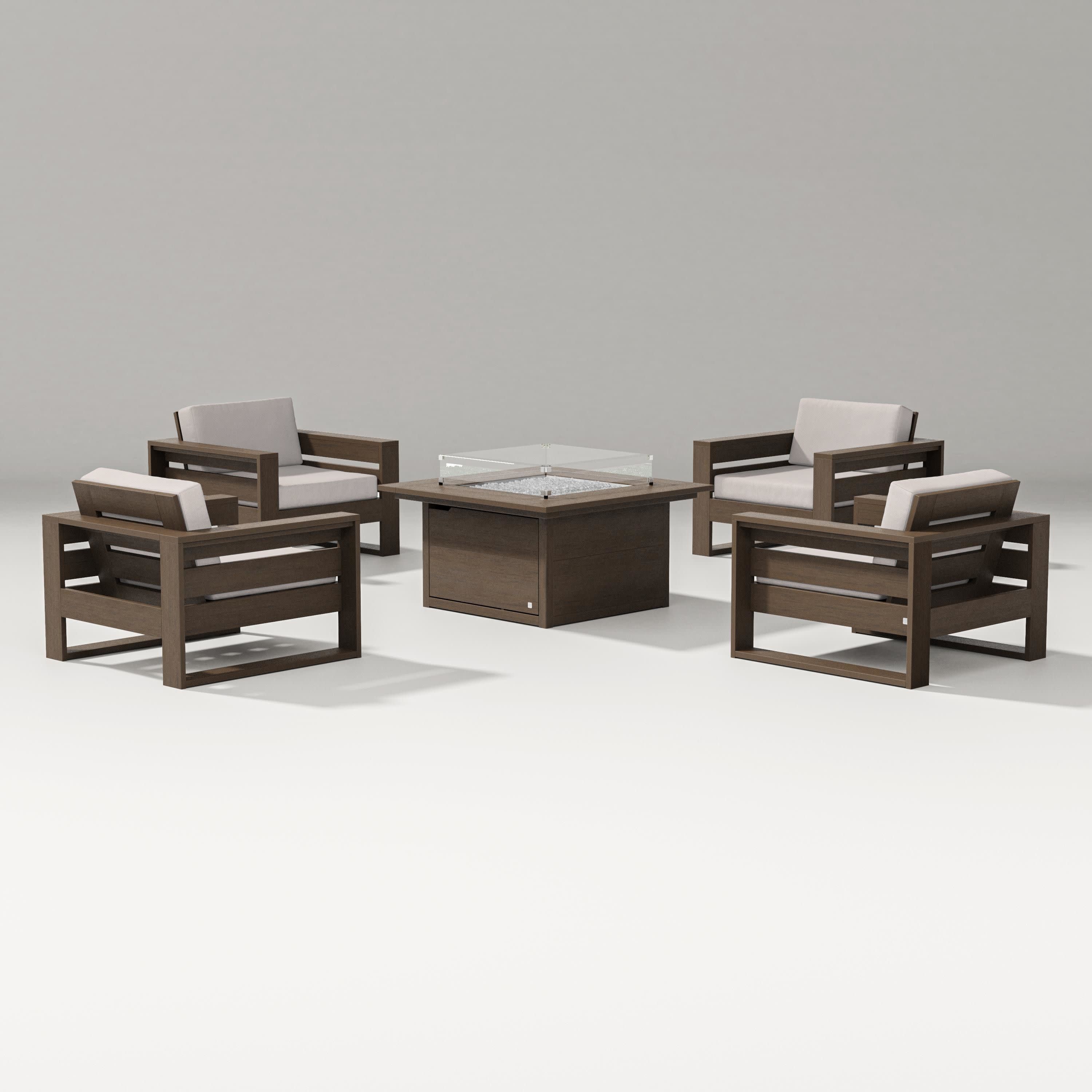 Latitude 5-Piece Lounge Fire Table Set in Kona / Dune Burlap