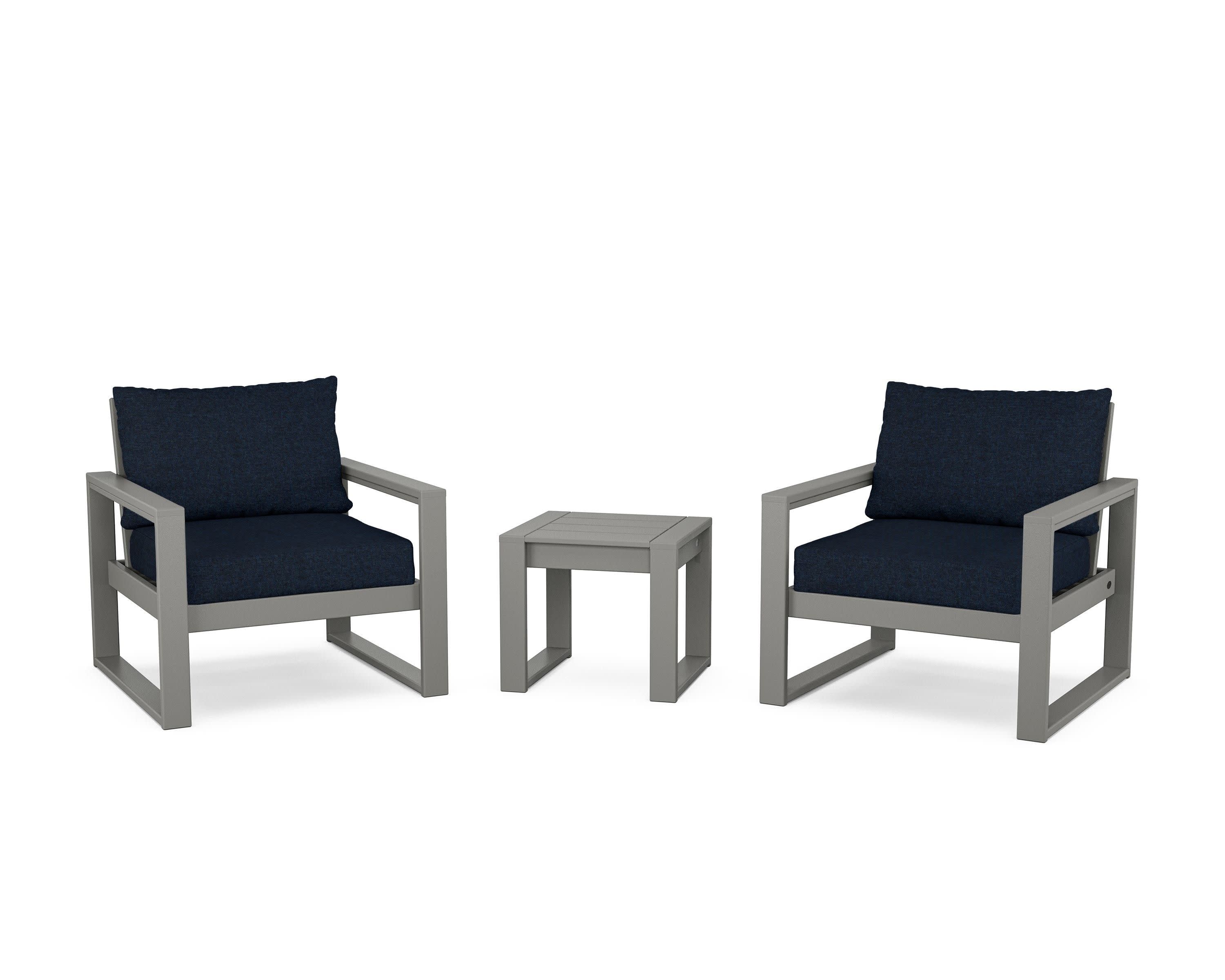 EDGE Sectional 3-Piece Deep Seating Set in Slate Grey / Marine Indigo