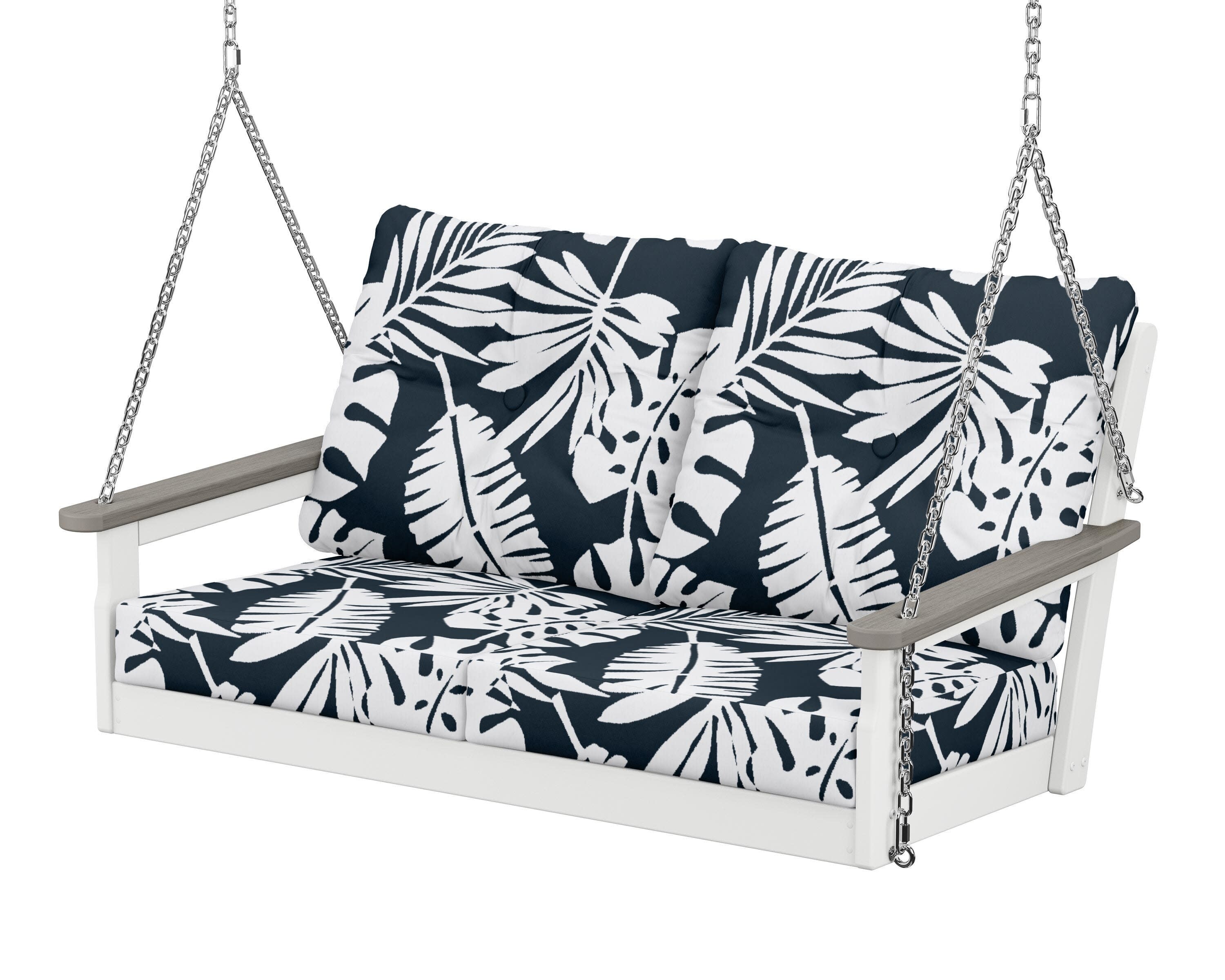 Vineyard Deep Seating Swing in White / Driftwood / Leaf Marine Indigo