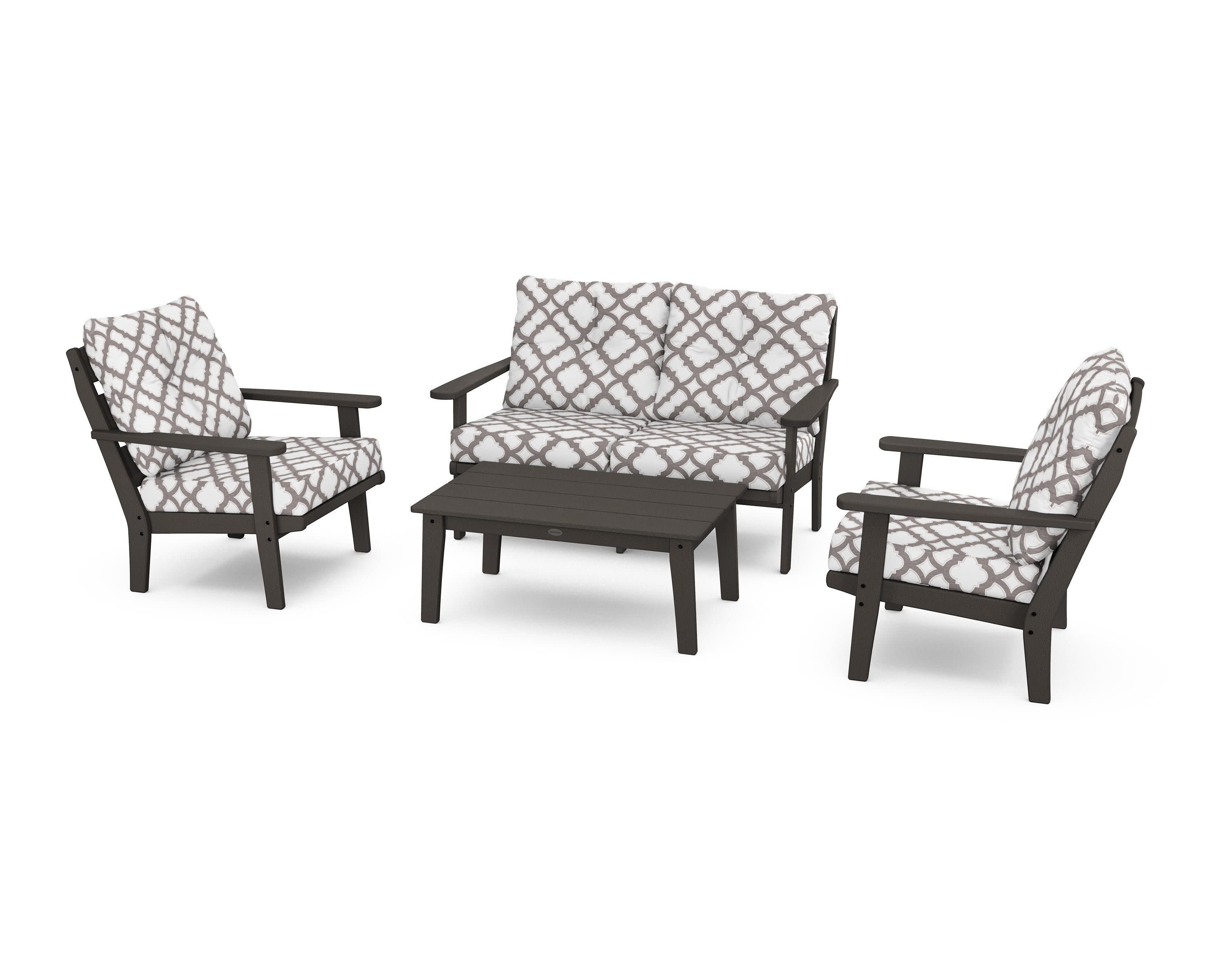 Lakeside 4-Piece Deep Seating Set in Vintage Coffee / Trellis Grey Mist