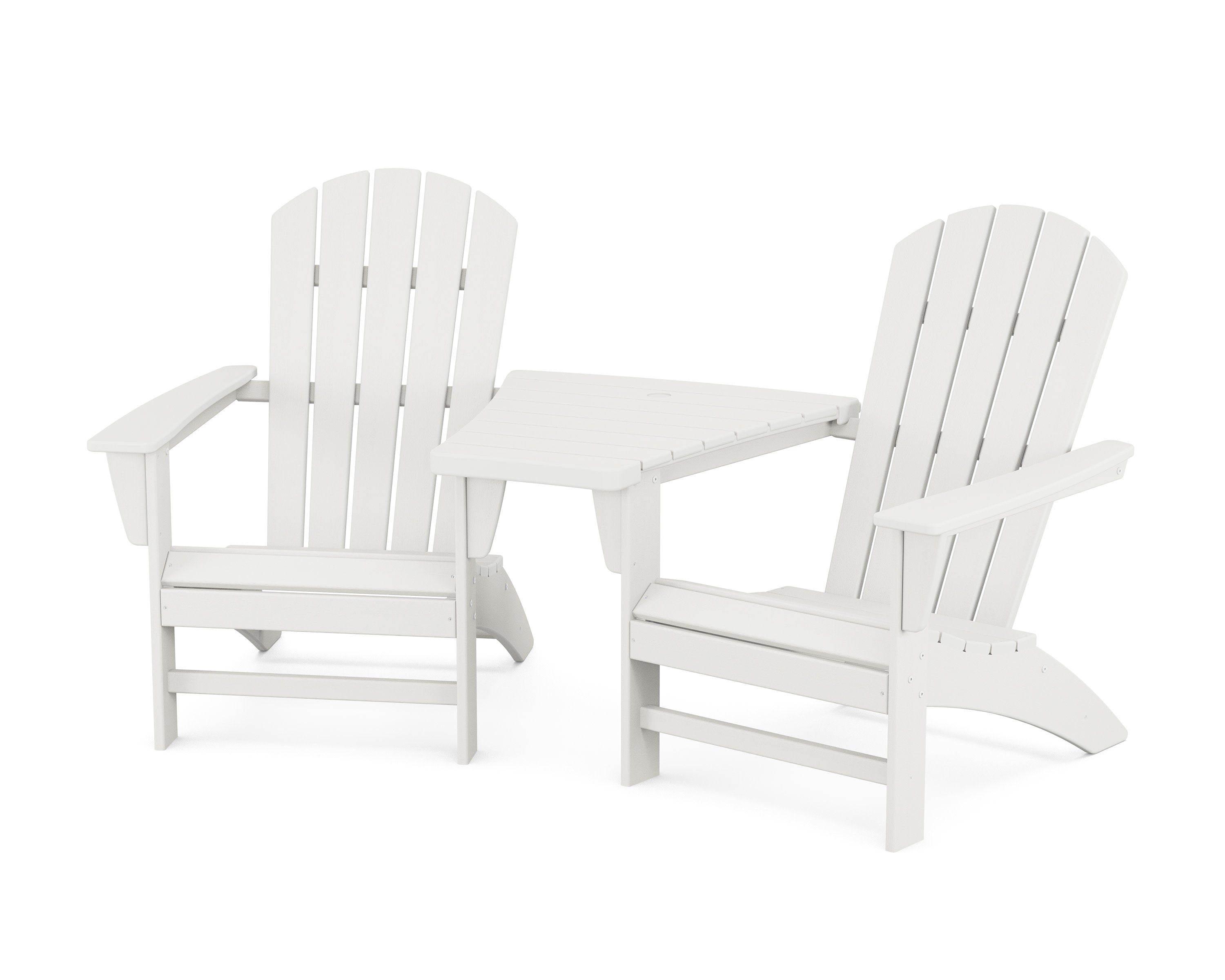 Nautical 3-Piece Adirondack Set with Angled Connecting Table in Vintage White