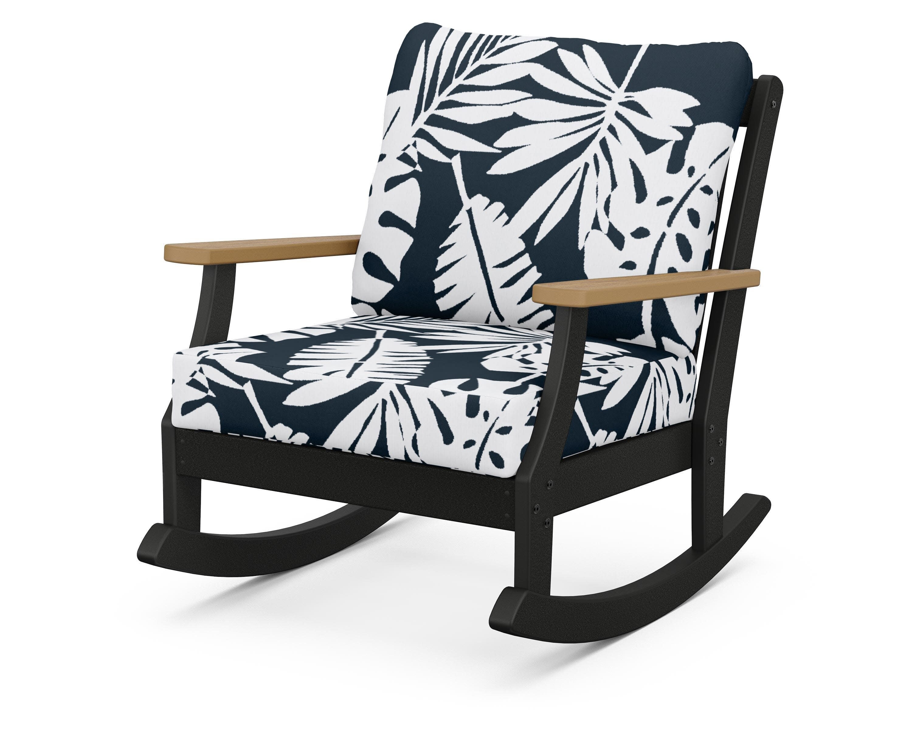 Braxton Deep Seating Rocking Chair in Black / Natural / Leaf Marine Indigo