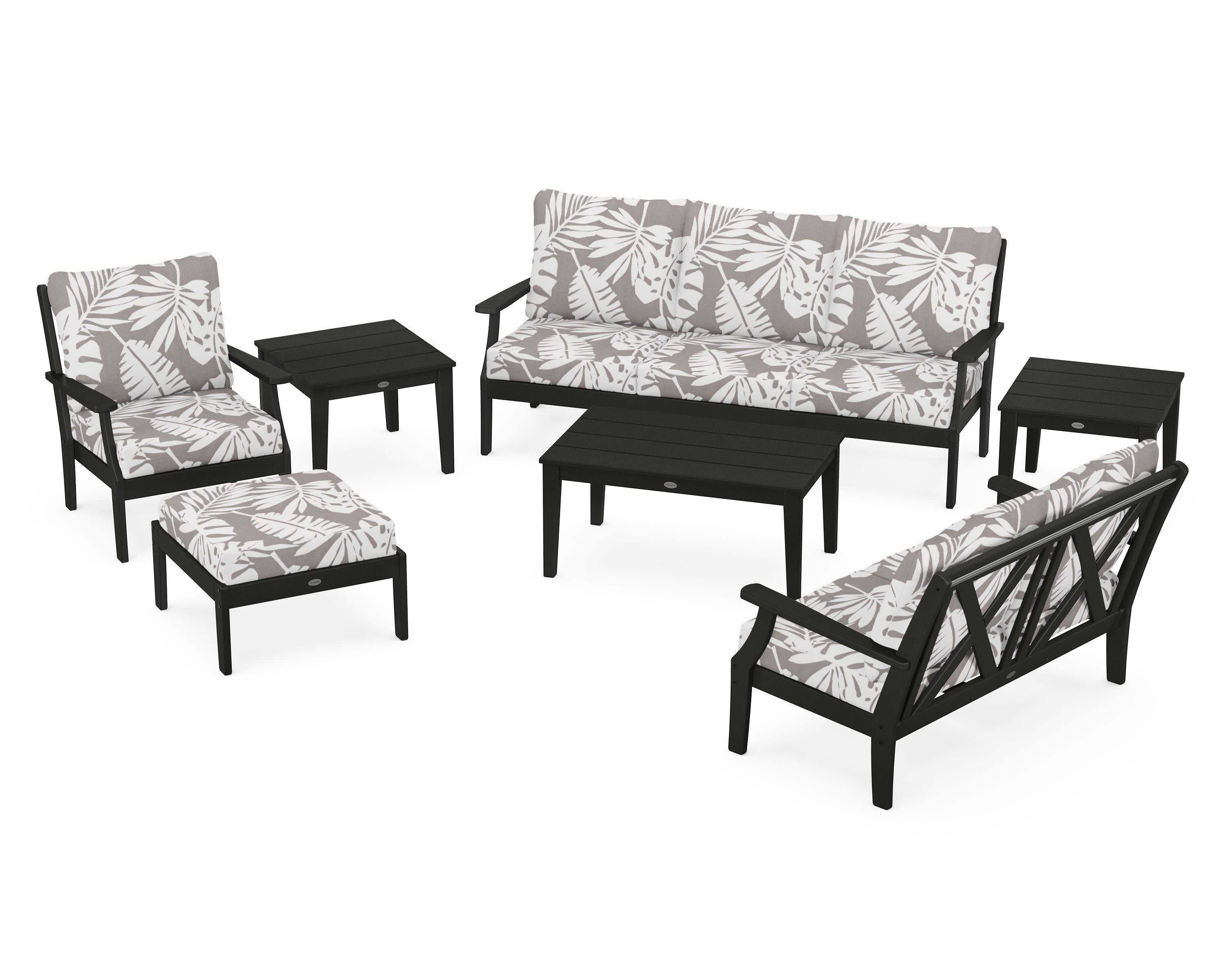 Braxton 7-Piece Deep Seating Set in Black / Leaf Grey Mist