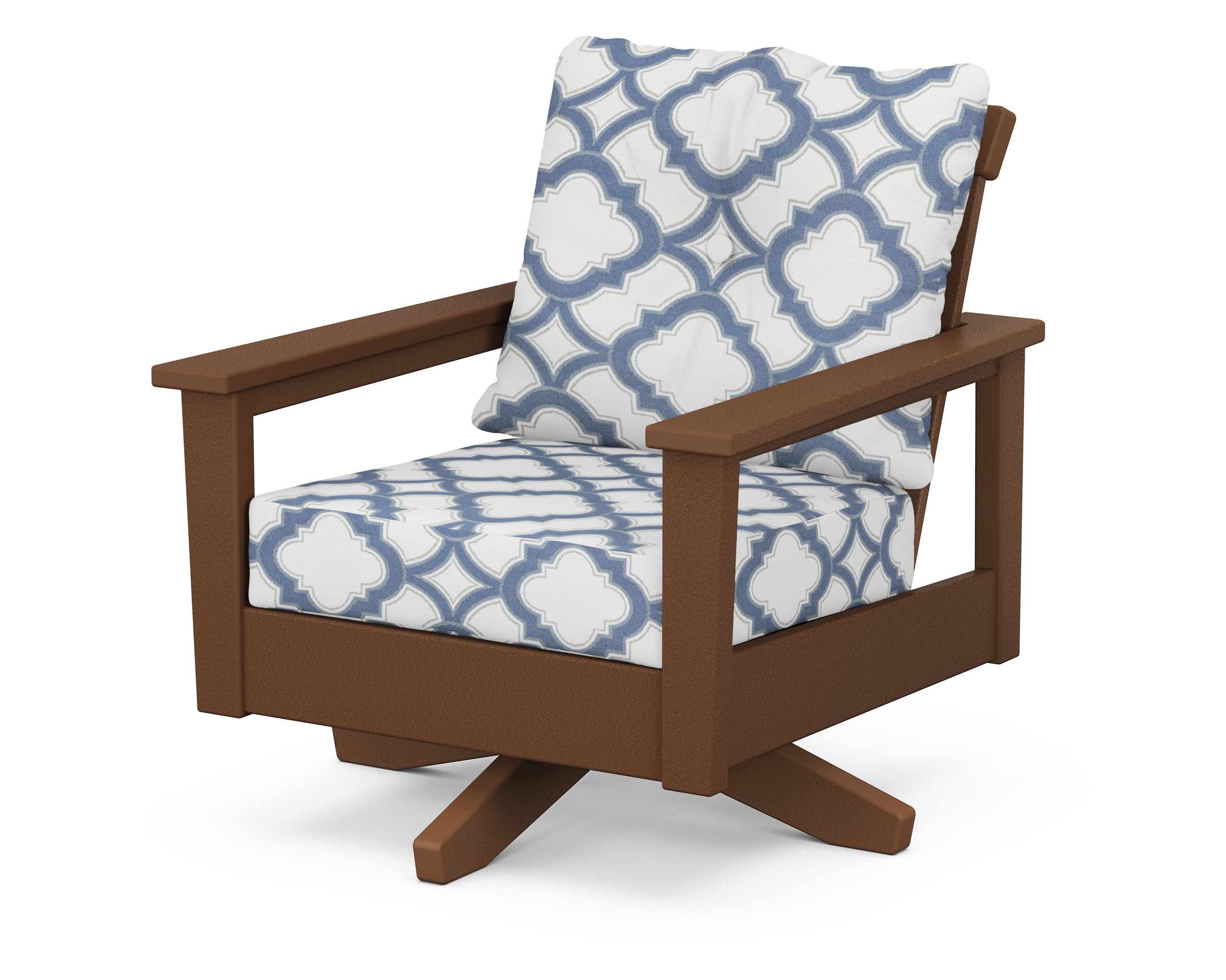 Prescott Deep Seating Swivel Chair in Teak / Trellis Sky Blue