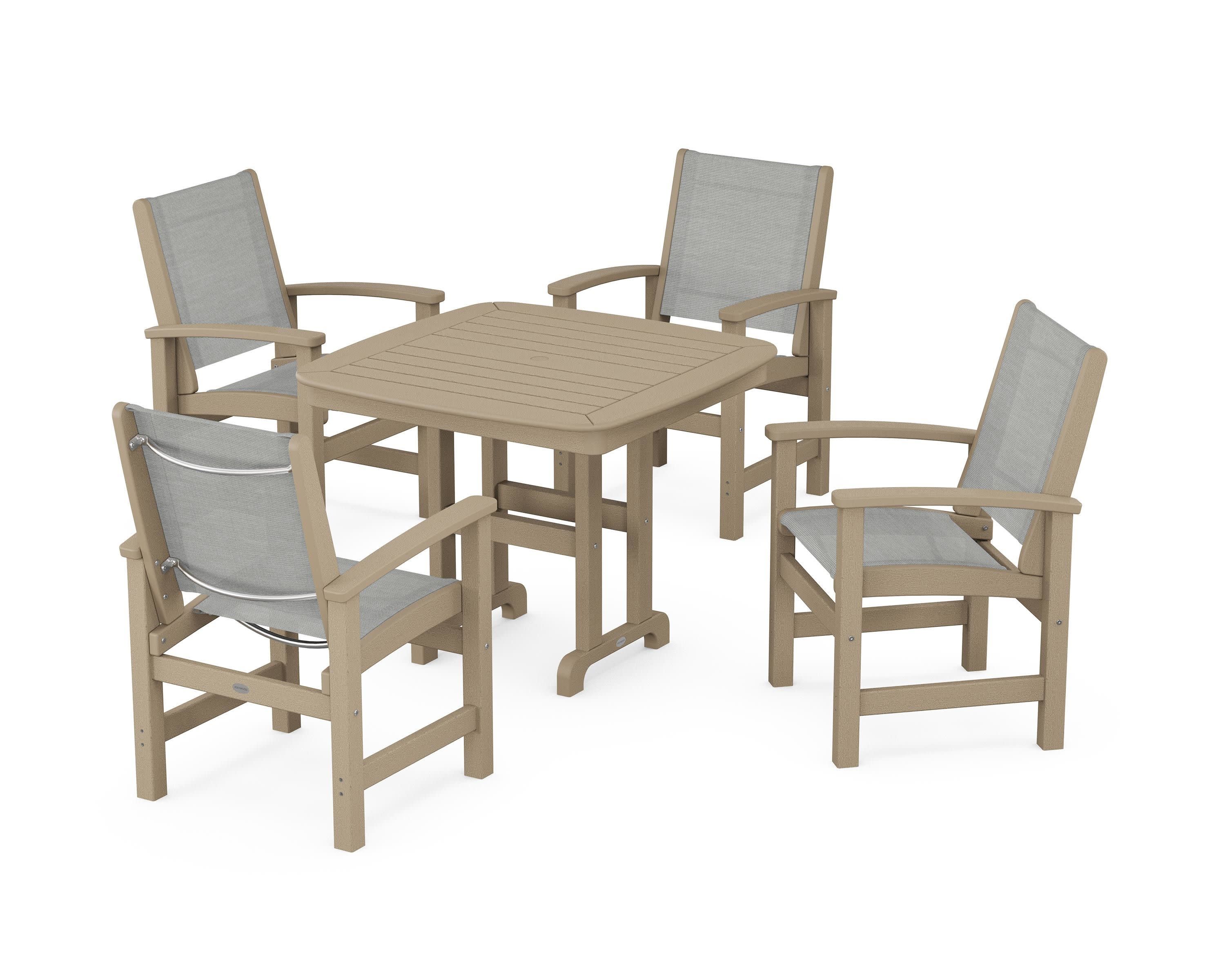Coastal 5-Piece Dining Set in Vintage Sahara / Metallic Sling