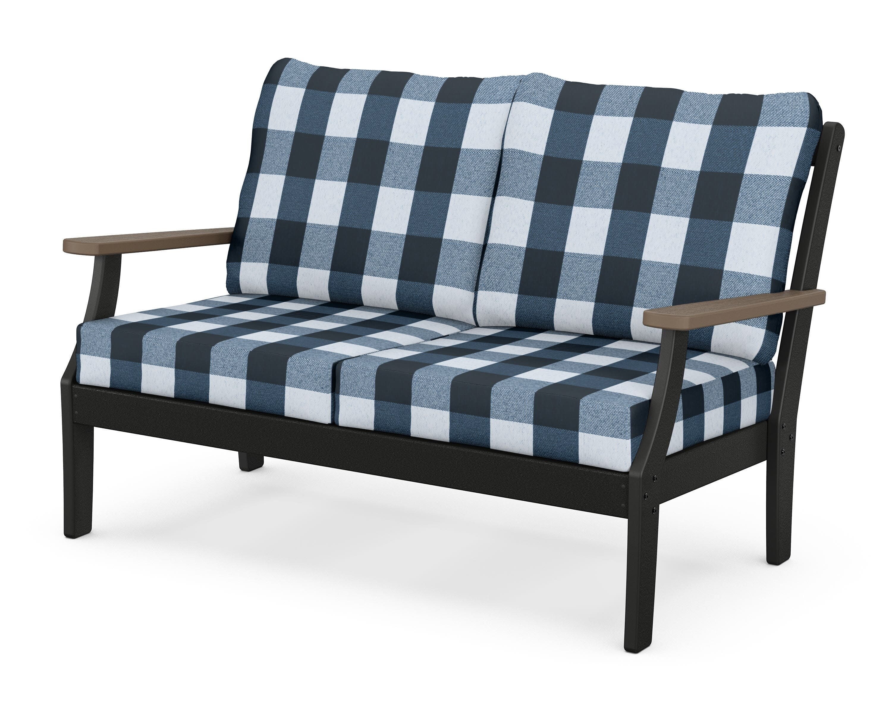 Braxton Deep Seating Loveseat in Black / Kona / Buffalo Plaid Marine Indigo