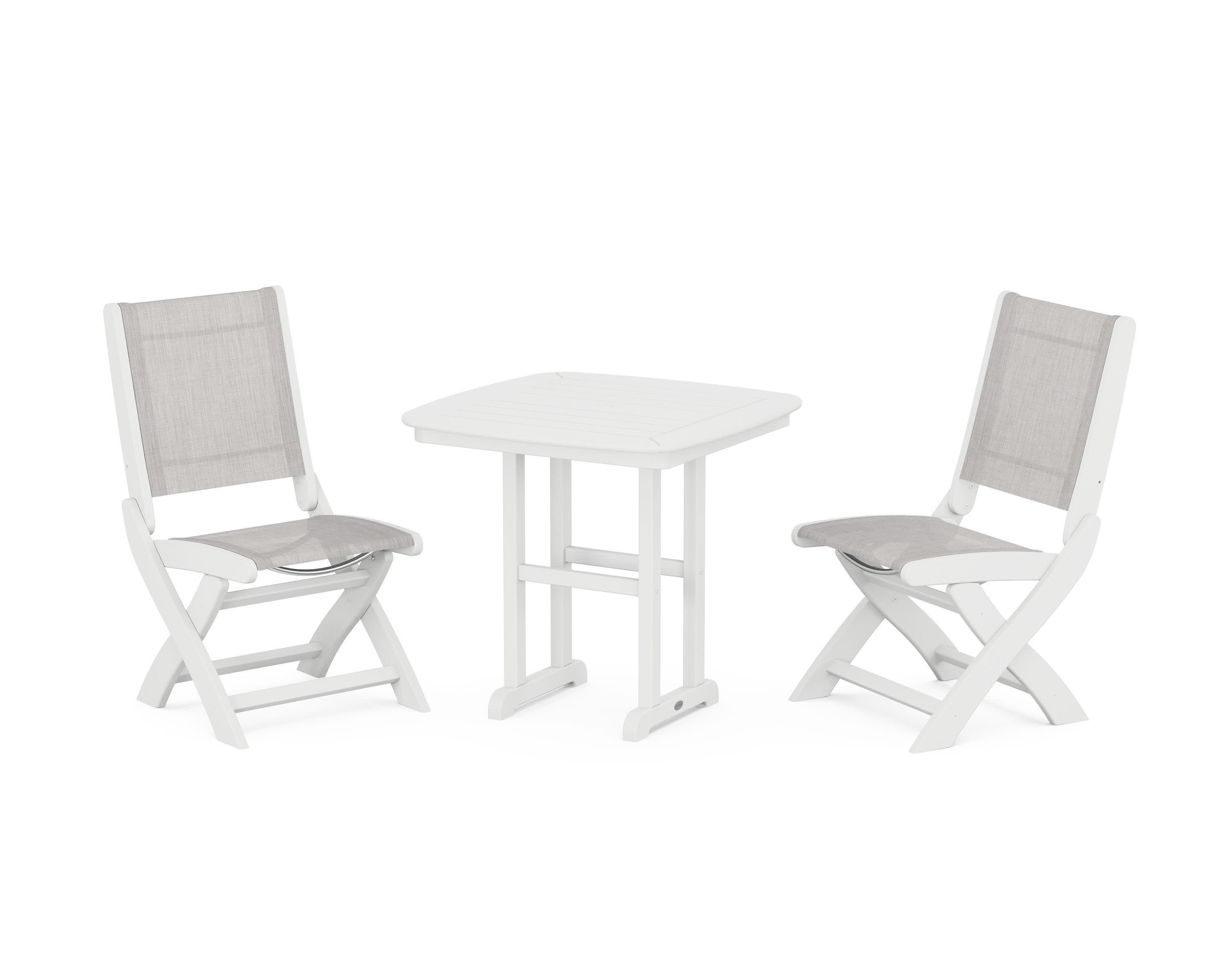 Coastal Folding Side Chair 3-Piece Dining Set in White / Parchment Sling