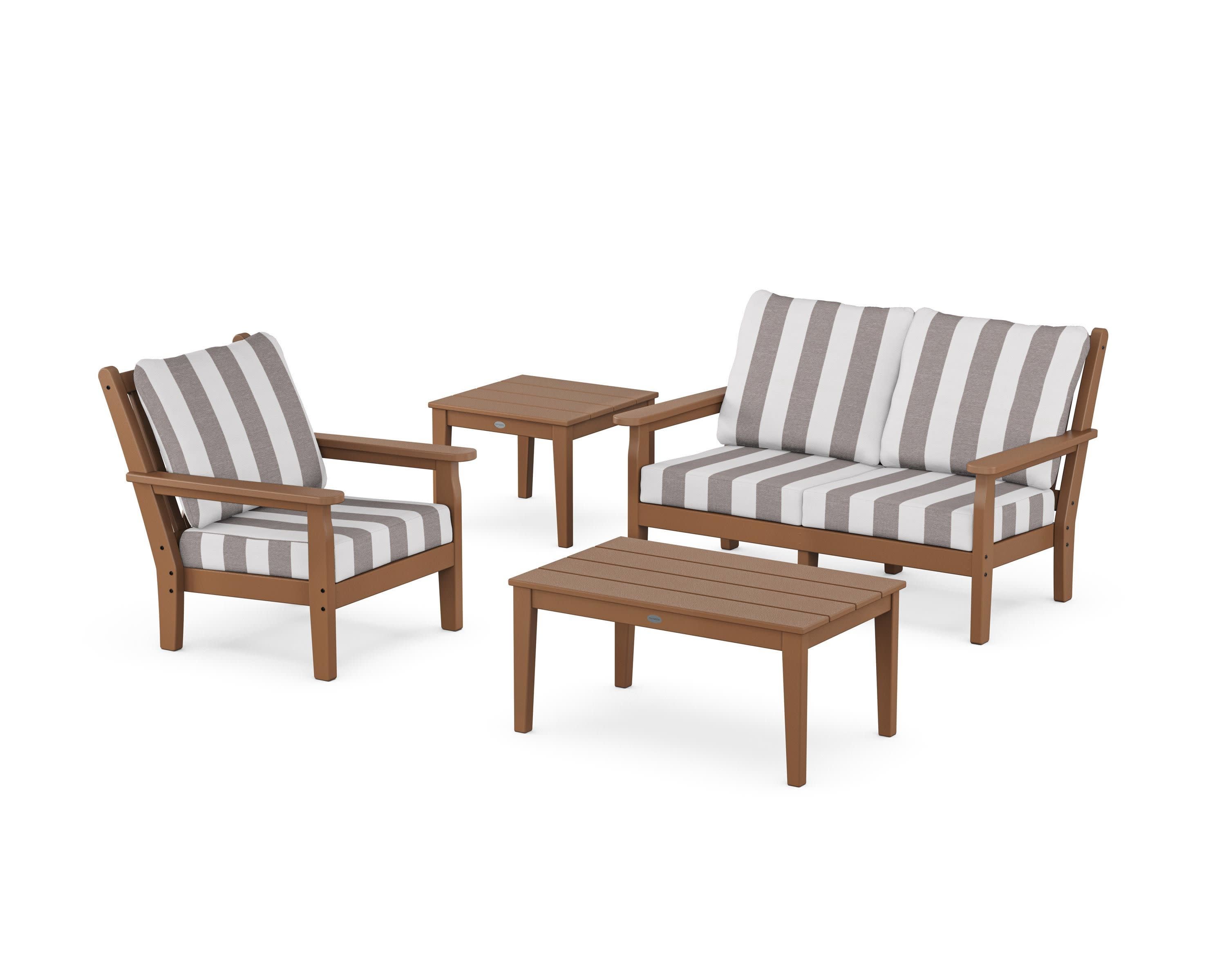 Chippendale 4-Piece Deep Seating Set in Teak / Cabana Stripe Grey Mist