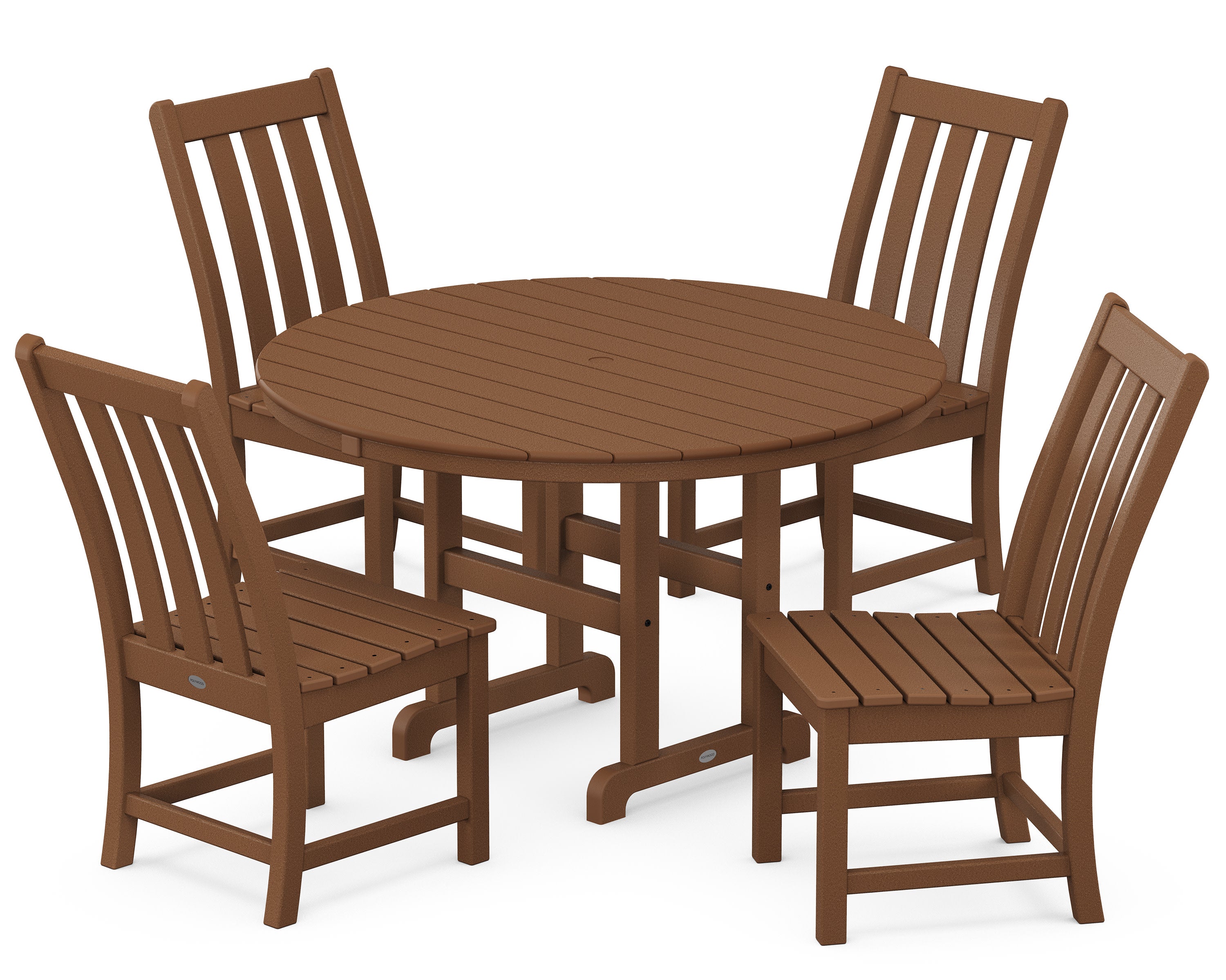 Vineyard 5-Piece Round Farmhouse Side Chair Dining Set in Teak