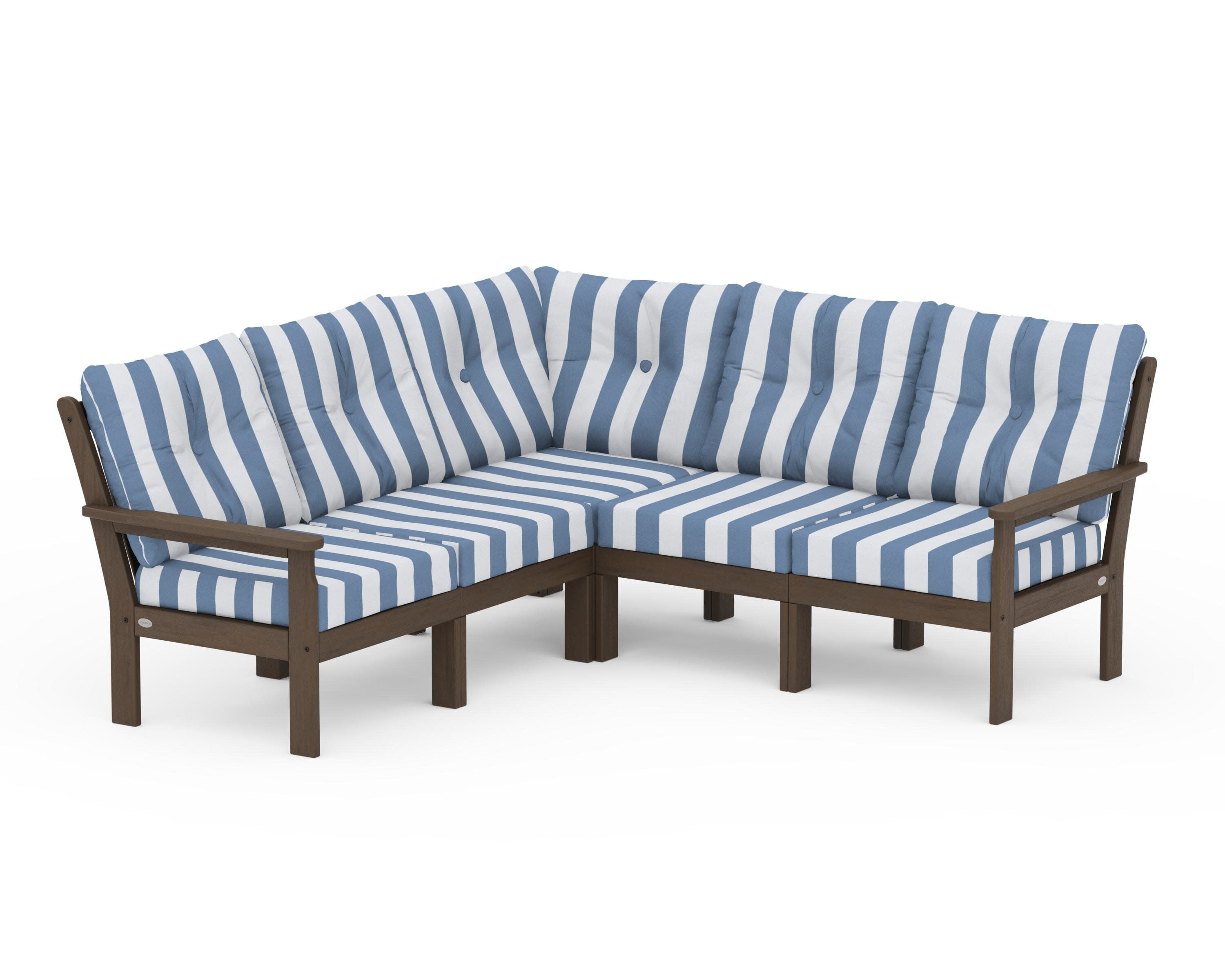 Vineyard 5-Piece Sectional in Kona / Cabana Stripe Sky Blue