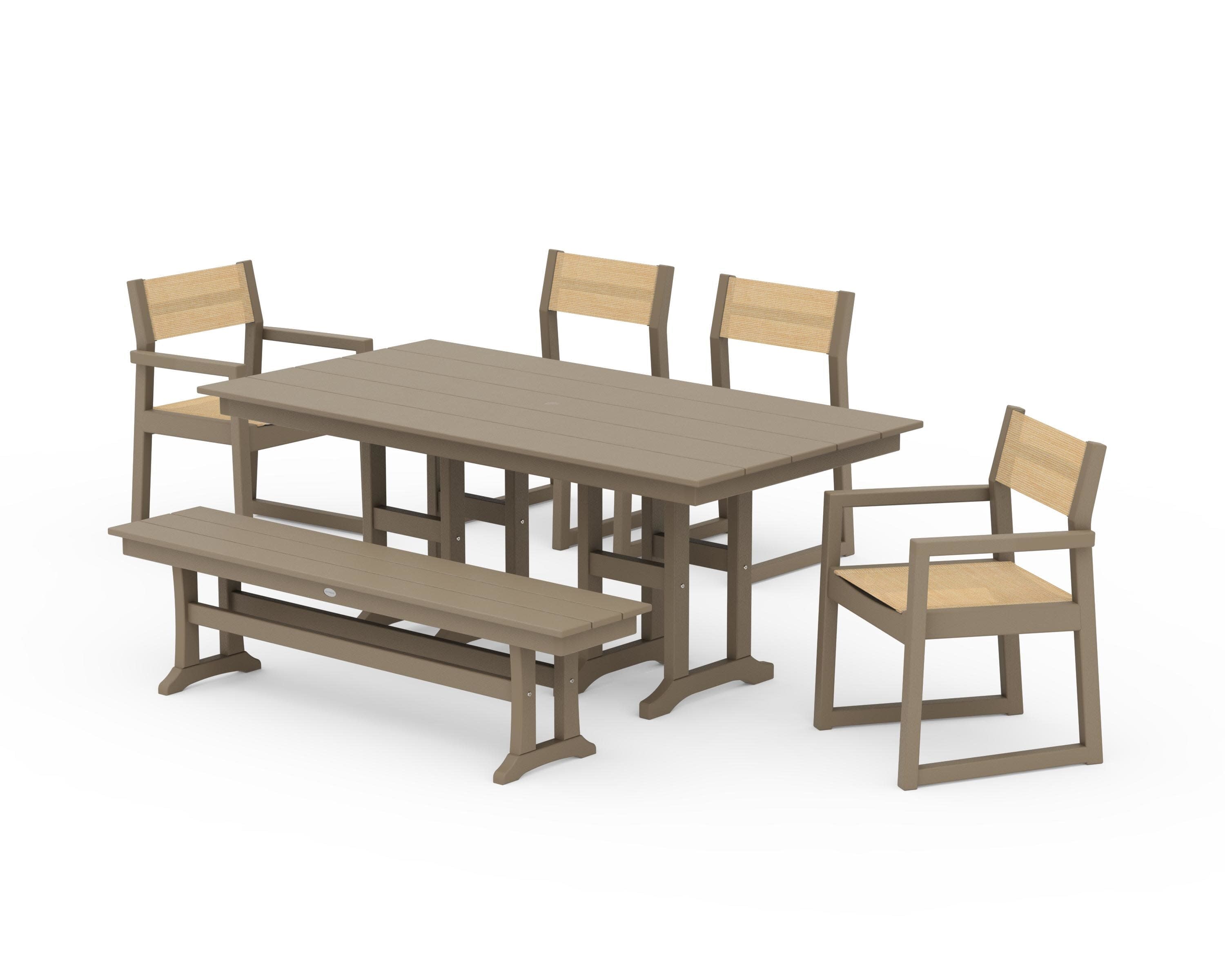 EDGE Sling 6-Piece Farmhouse Dining Set in Vintage Sahara / Dupioni Apricot Sling