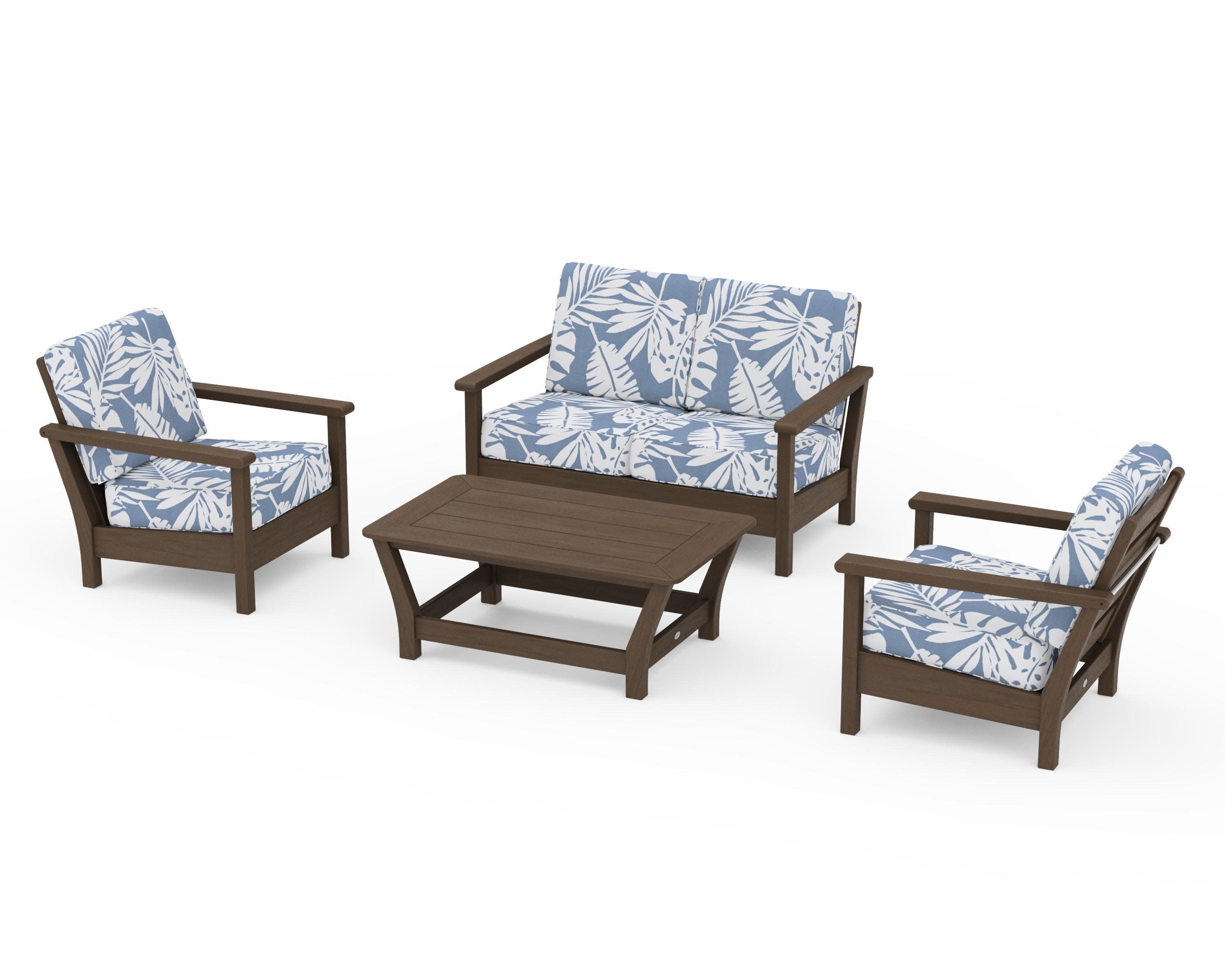 Harbour 4-Piece Deep Seating Set in Kona / Leaf Sky Blue