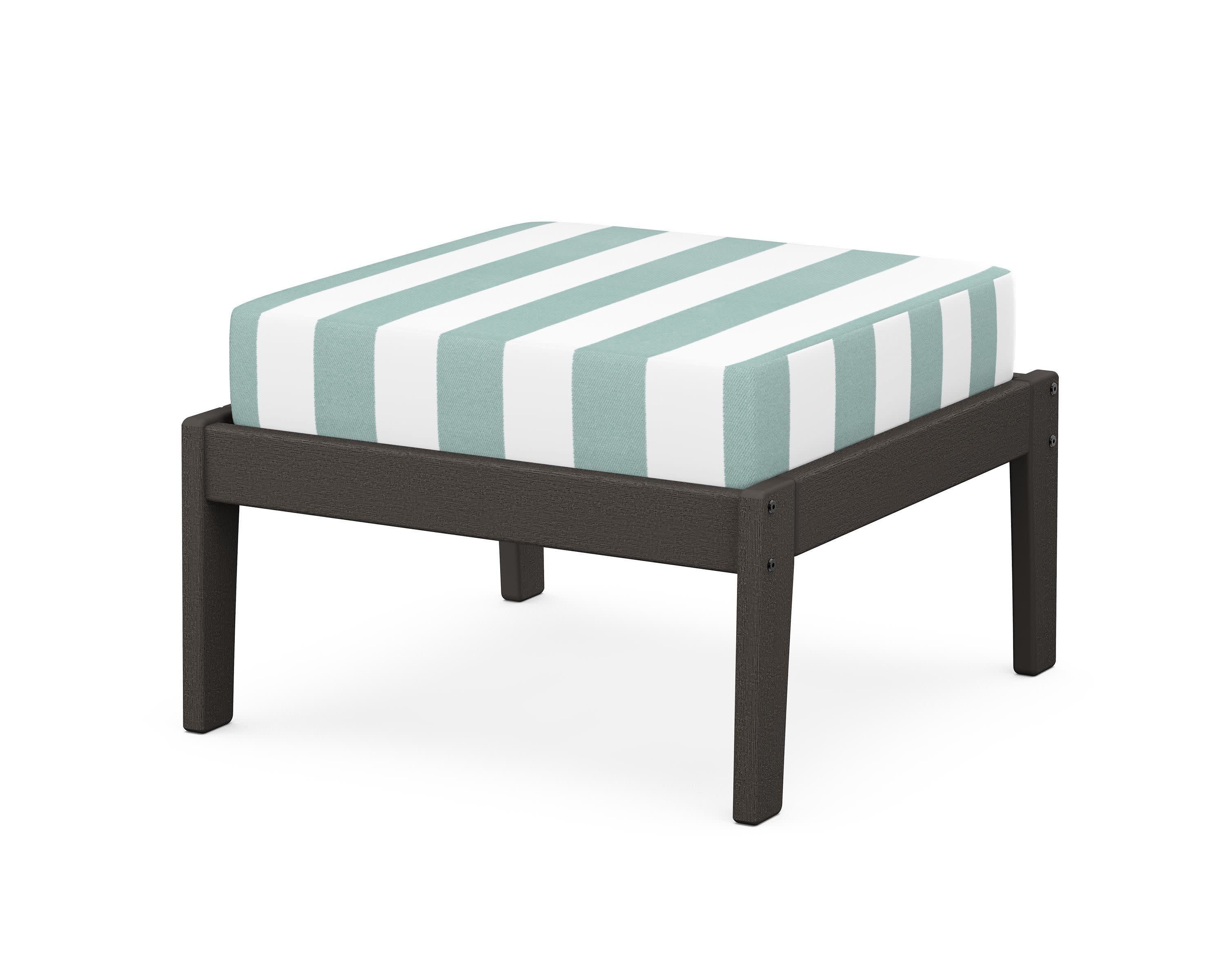 Deep Seating Ottoman in Vintage Coffee / Cabana Stripe Glacier Spa