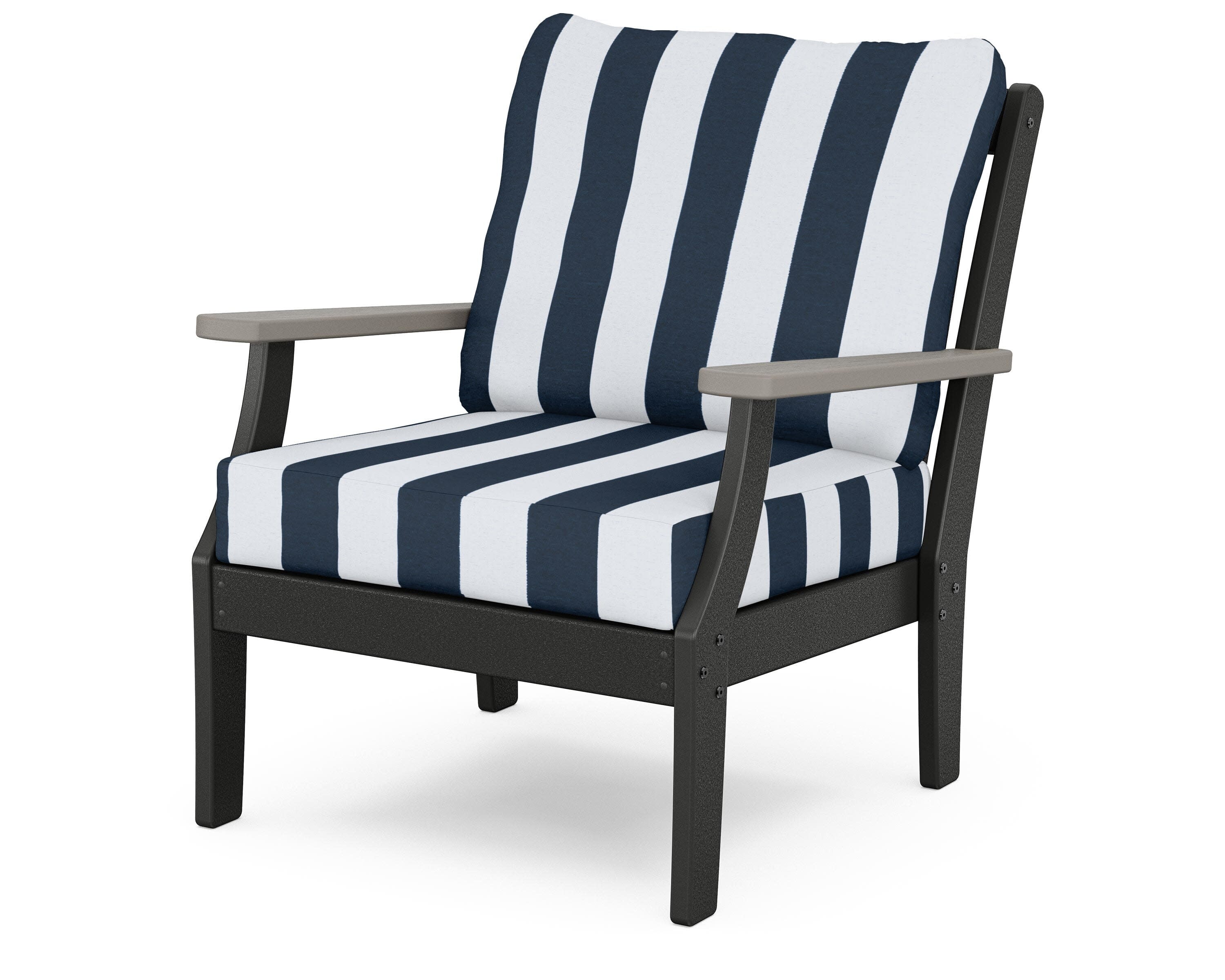 Braxton Deep Seating Chair in Black / Driftwood / Cabana Stripe Marine Indigo