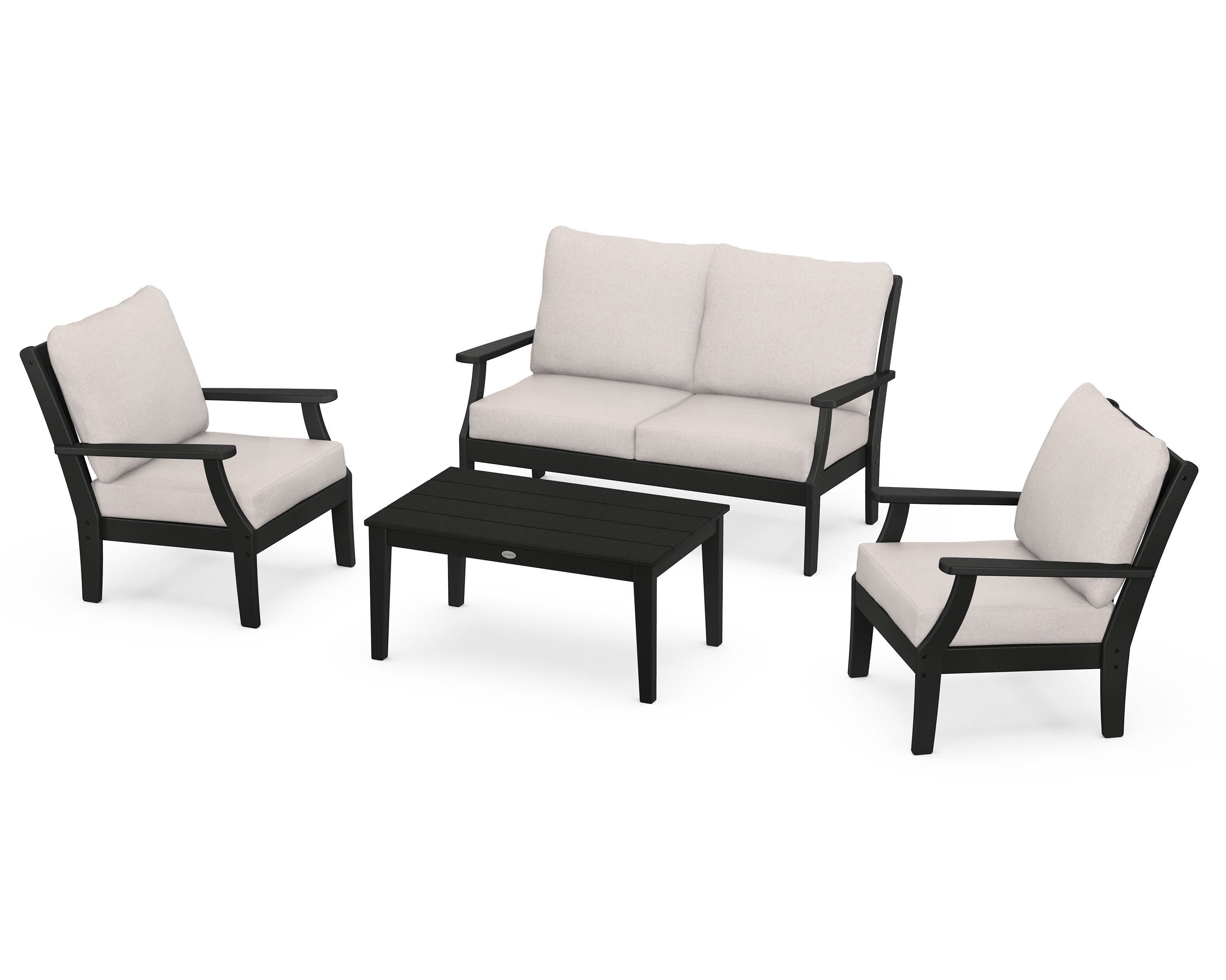 Braxton 4-Piece Deep Seating Chair Set in Black / Dune Burlap