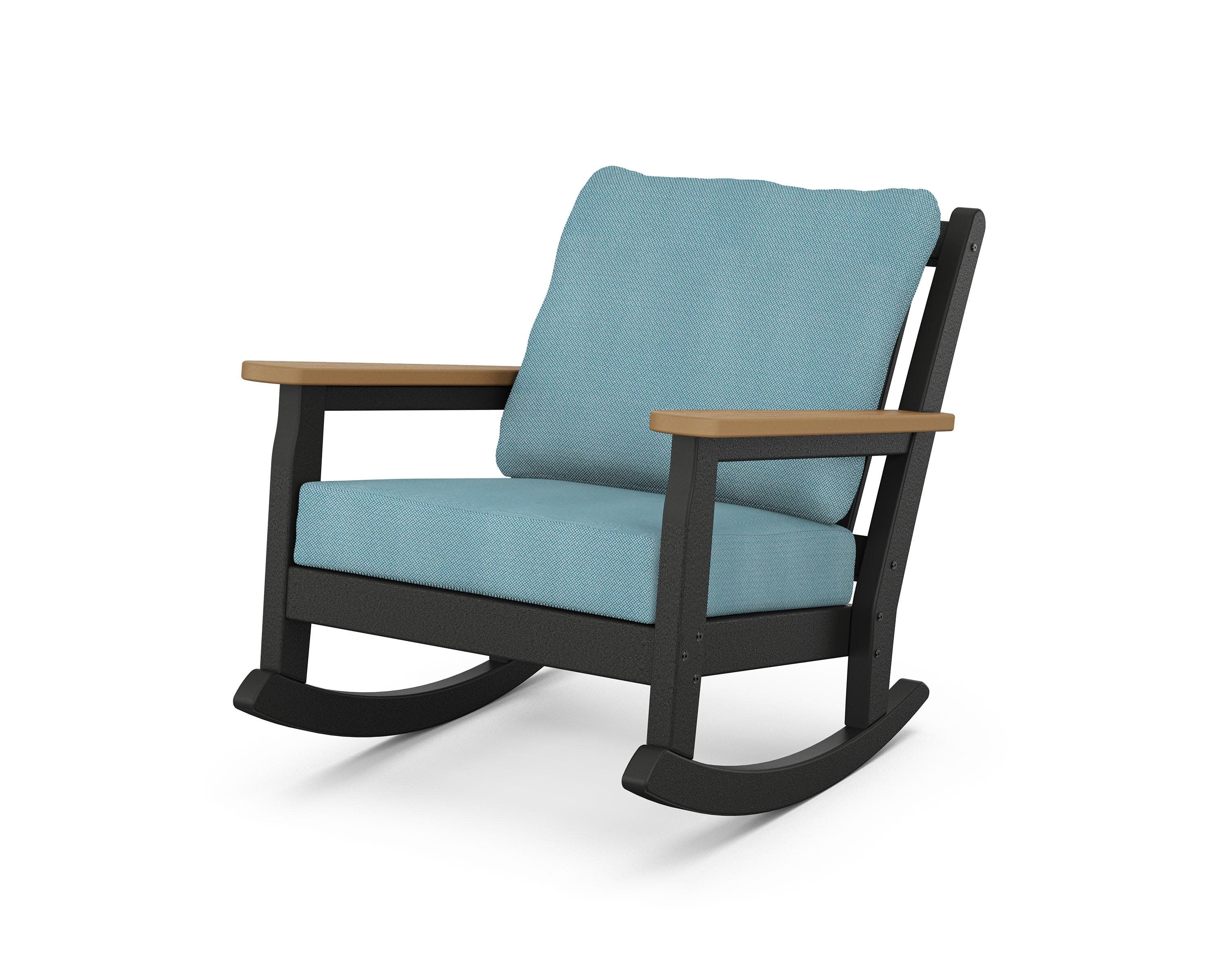 Chippendale Deep Seating Rocking Chair in Black / Natural / Lattice Sky Blue