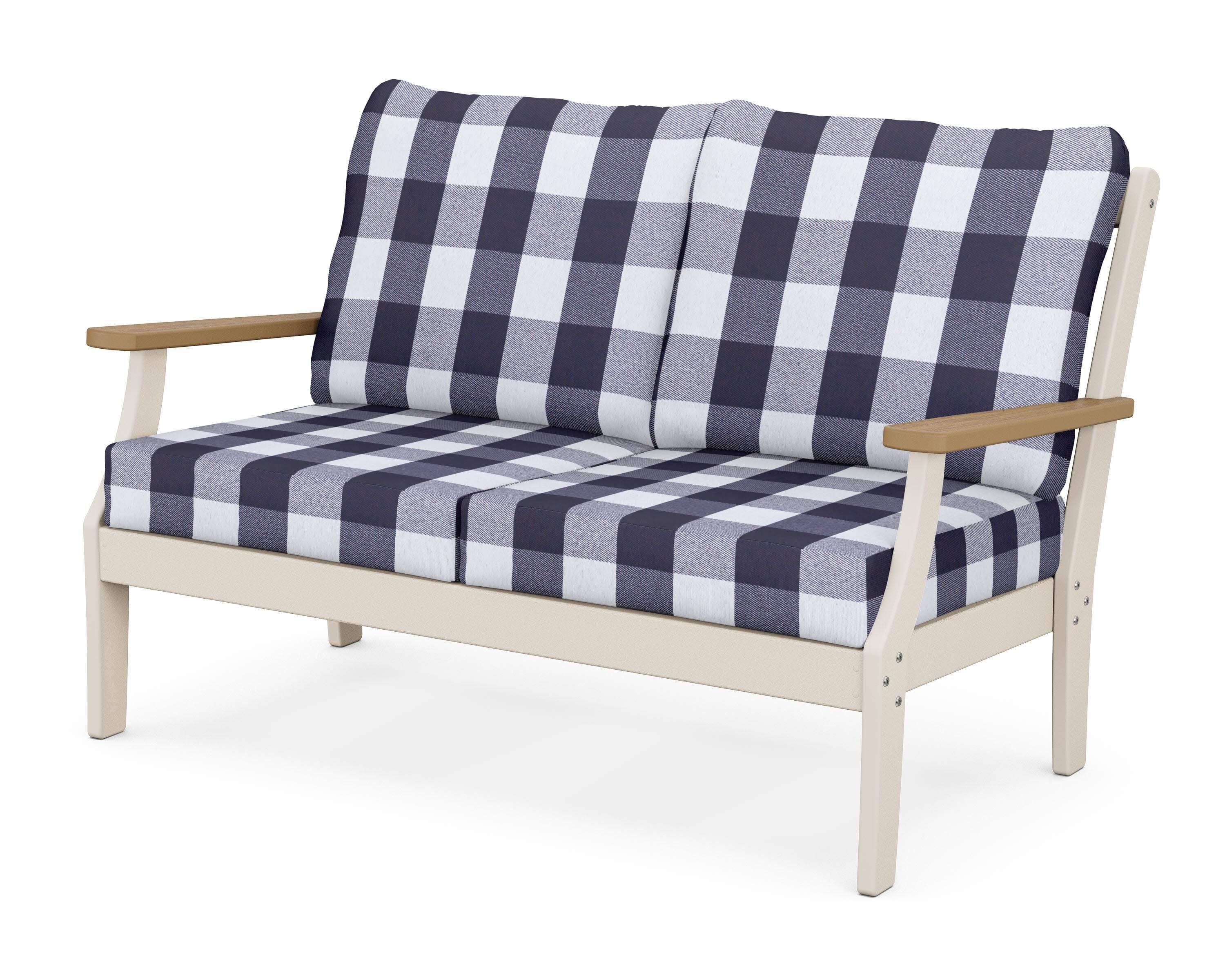 Braxton Deep Seating Loveseat in Sand / Natural / Buffalo Plaid Navy