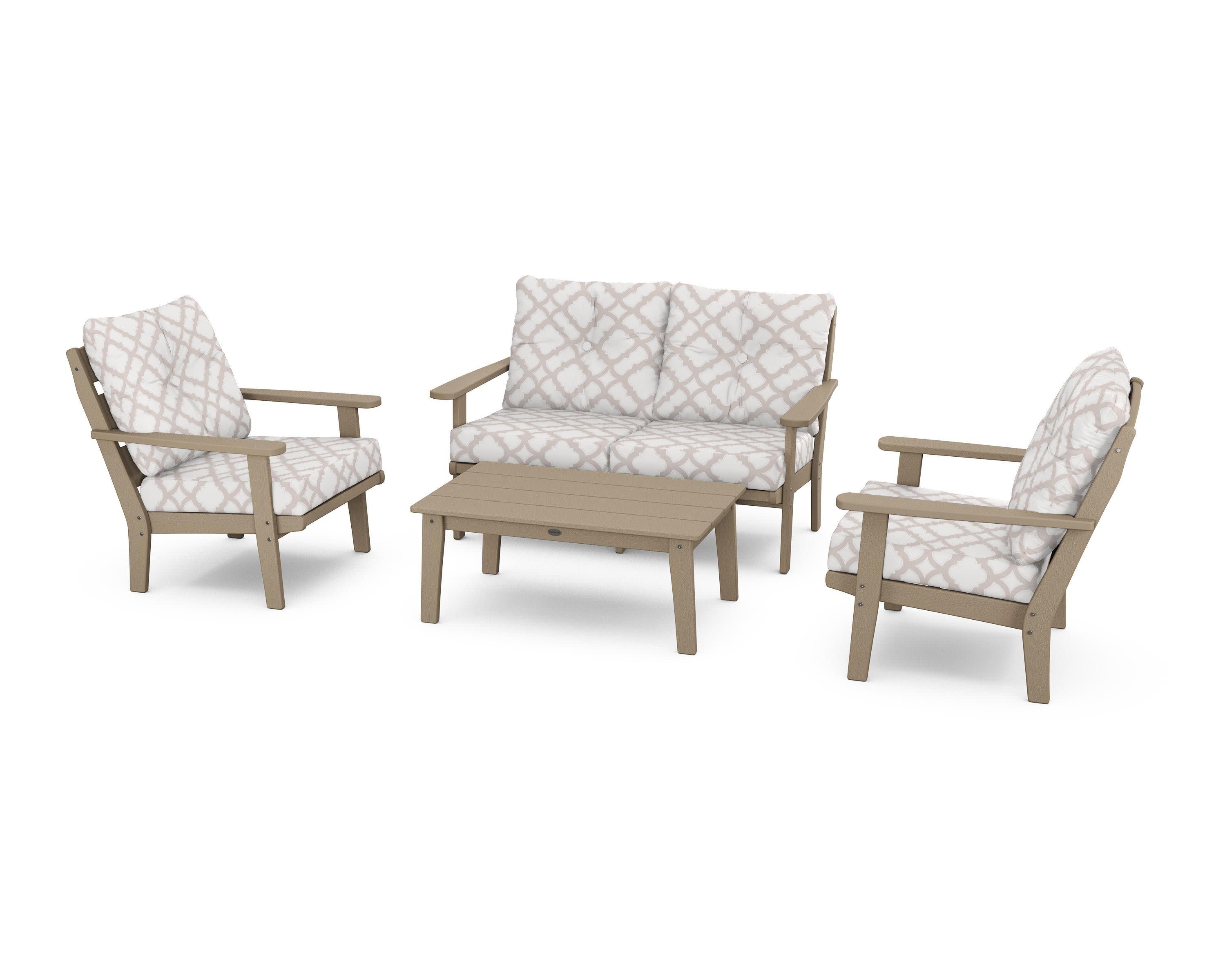 Lakeside 4-Piece Deep Seating Set in Vintage Sahara / Trellis Dune Burlap