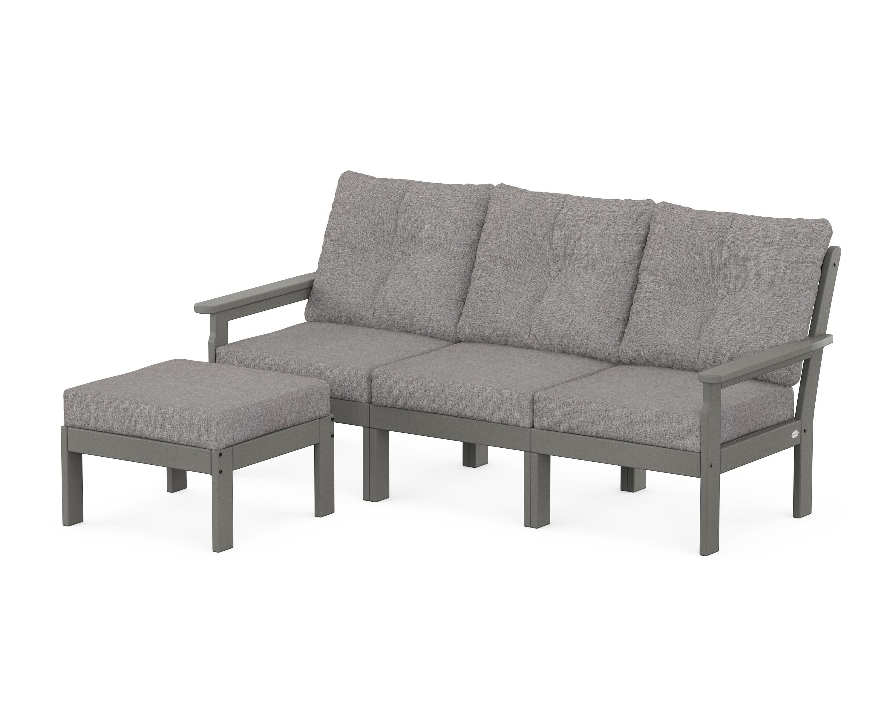 Vineyard 4-Piece Sectional with Ottoman in Slate Grey / Grey Mist