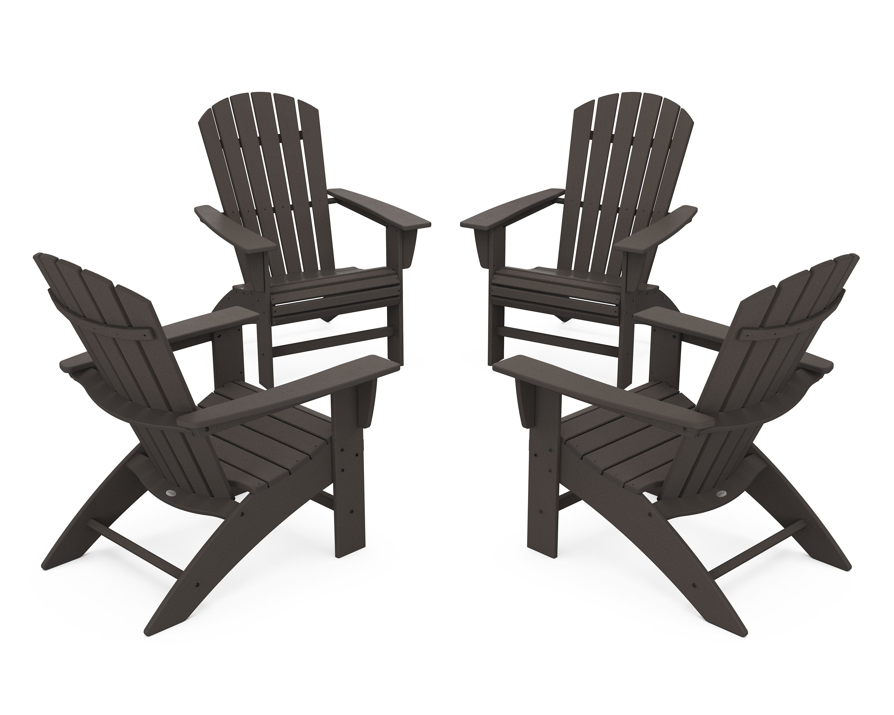 4-Piece Nautical Curveback Adirondack Chair Conversation Set in Vintage Coffee