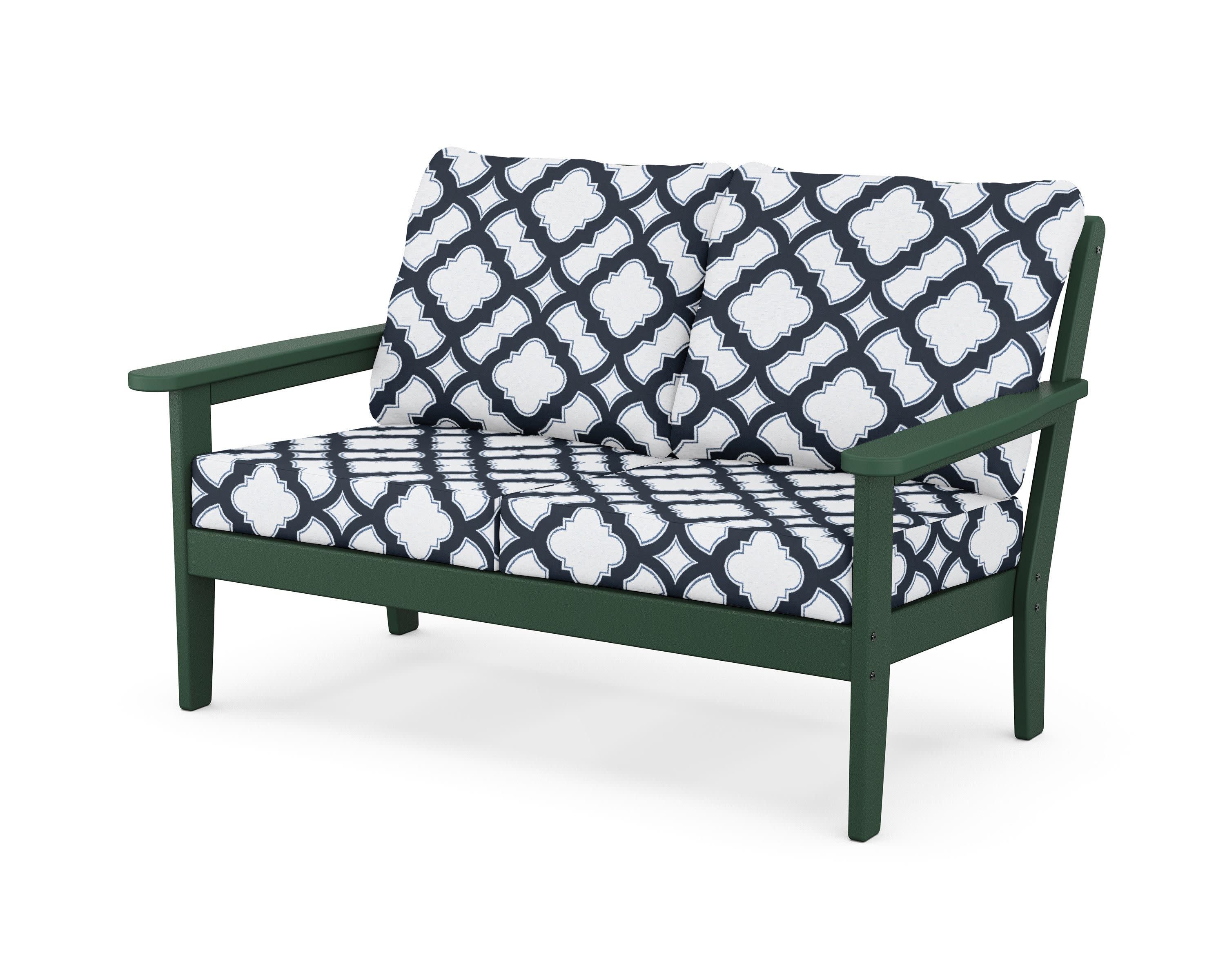 Cottage Deep Seating Loveseat in Green / Trellis Marine Indigo