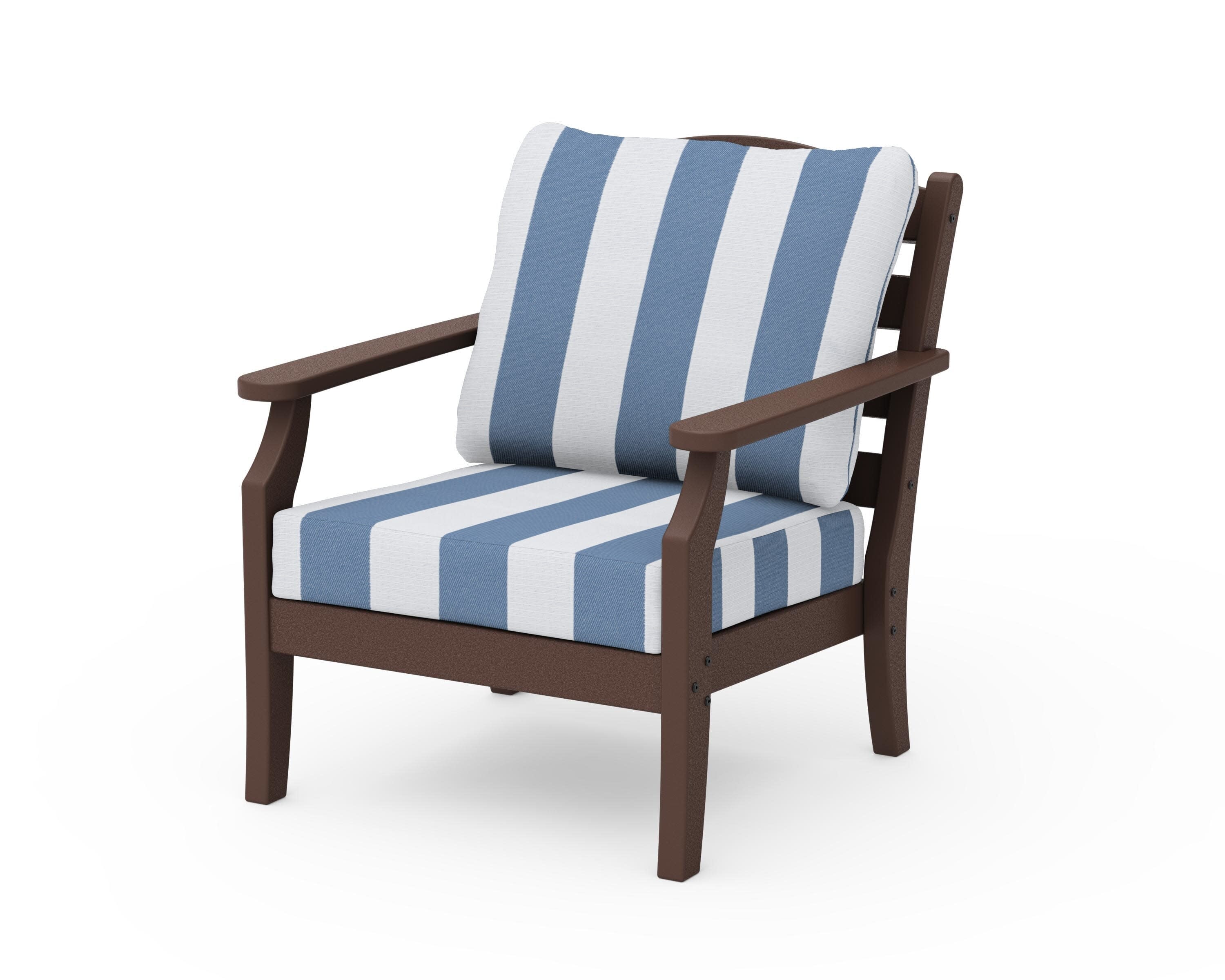 Savannah Deep Seating Chair in Mahogany / Cabana Stripe Sky Blue