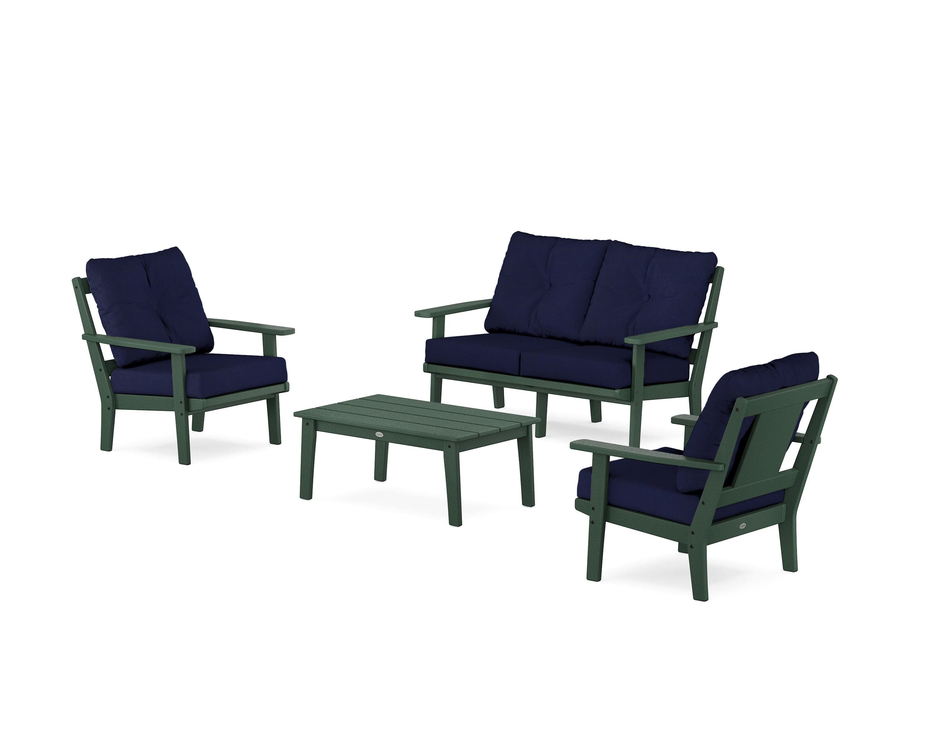 Prairie 4-Piece Deep Seating Set with Loveseat in Green / Navy