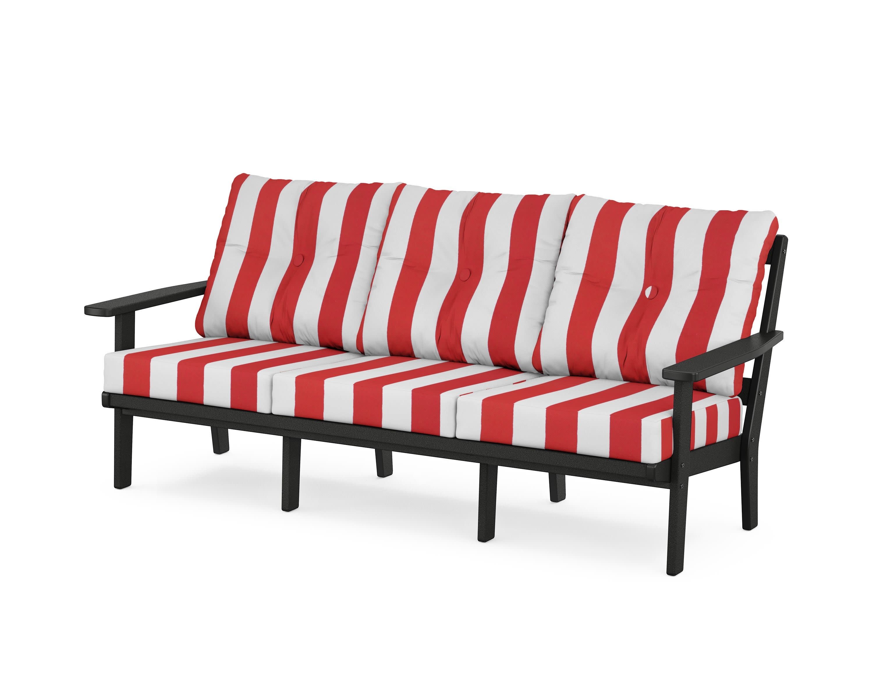 PrairieDeep Seating Sofa in Black / Cabana Stripe Crimson