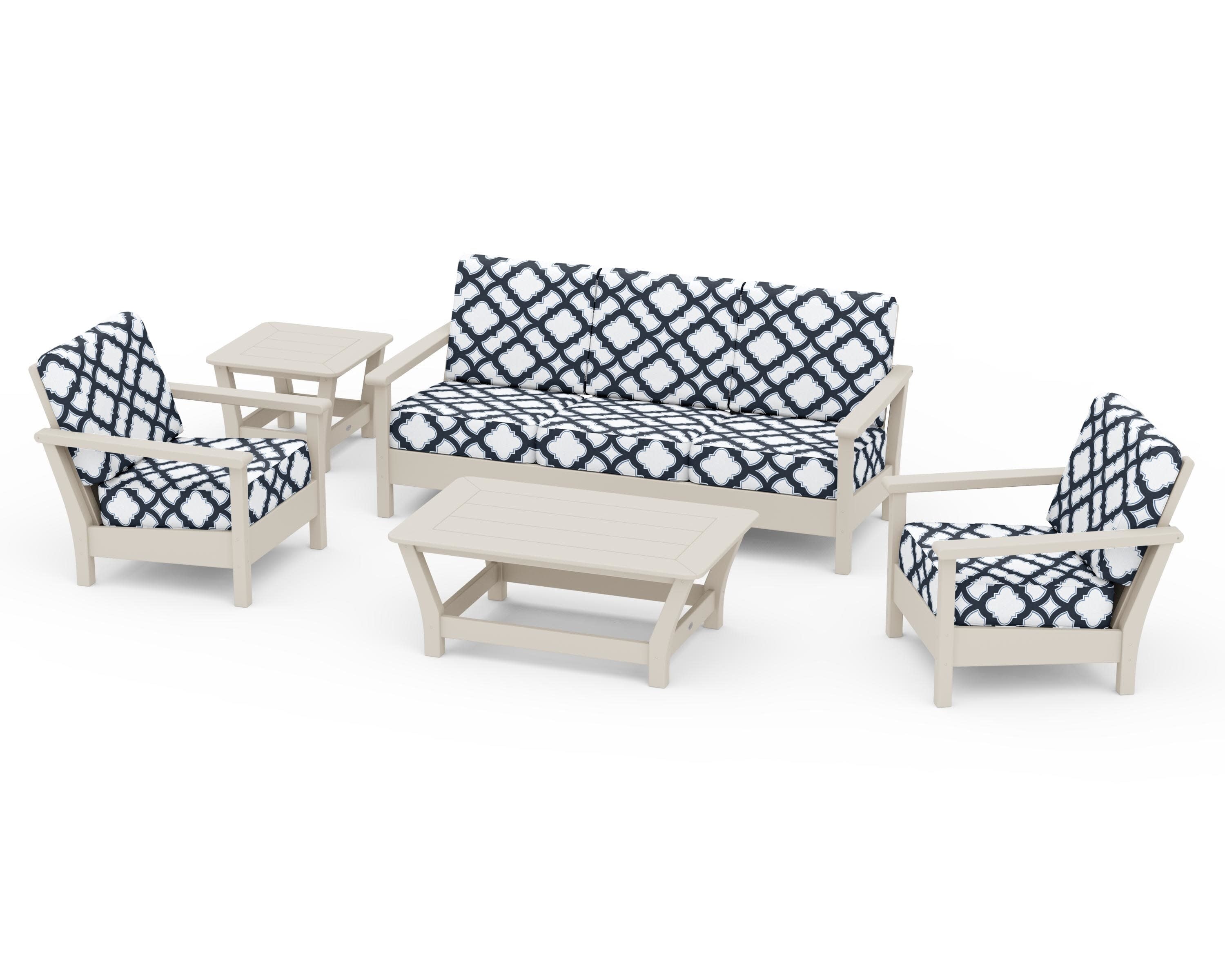 Harbour 5-Piece Deep Seating Set in Sand / Trellis Marine Indigo